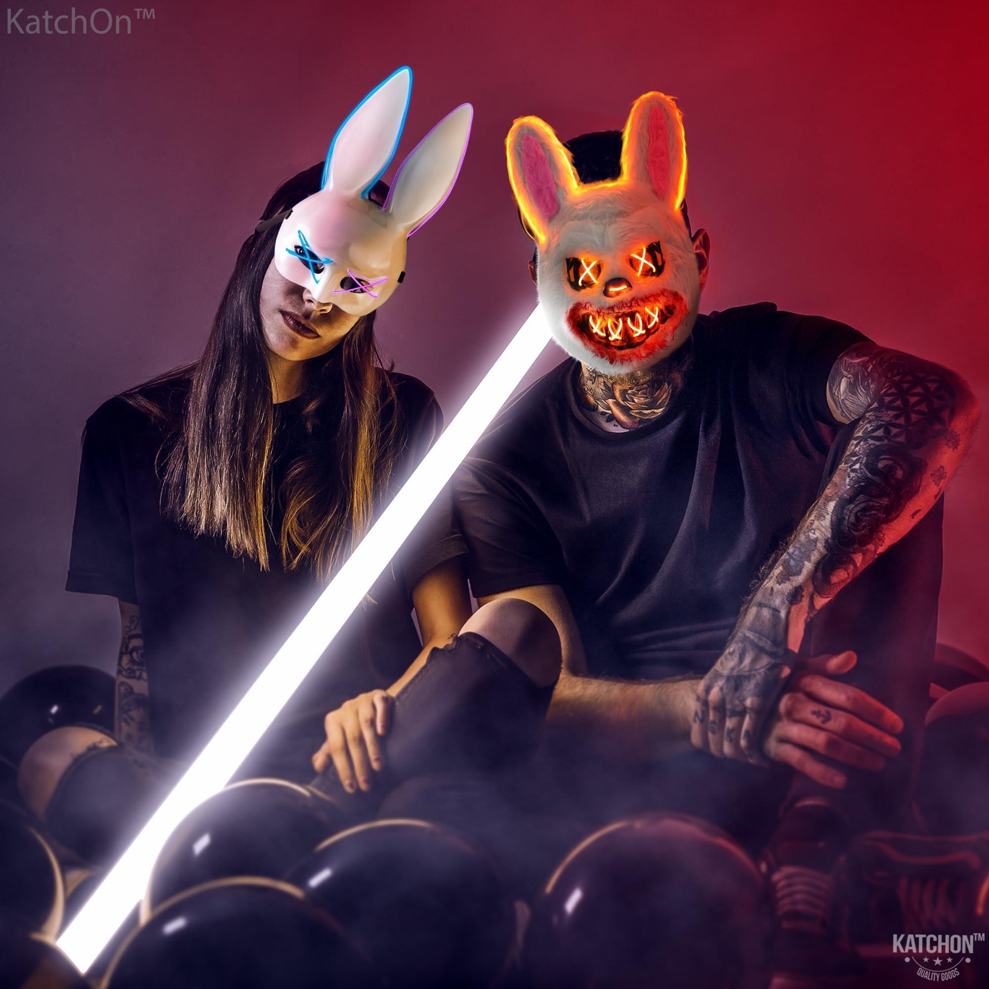 KatchOn KatchOn, Halloween Mask LED Light Up Bunny Mask - 13x10 Inch The Purge Bunny Mask | Realistic Movie Cosplay Mask, Halloween Cosplay Party | Masquerade Parties | Halloween Festival, Bunny Purge Mask