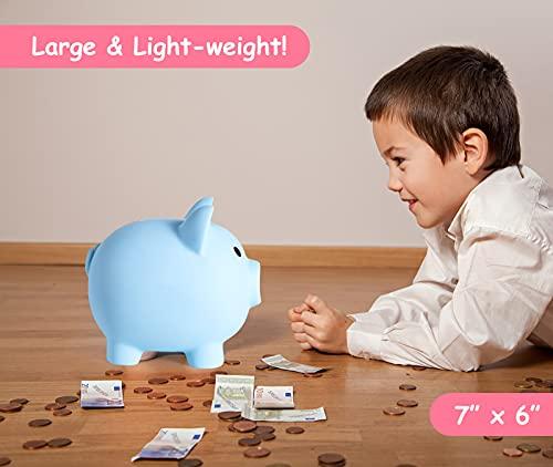 PJDRLLC PJDRLLC Large Piggy Bank, Unbreakable Plastic Money Bank, Coin Bank for Girls and Boys, Large Size Piggy Banks, Practical Gifts for Birthday, Easter, Christmas (Blue)