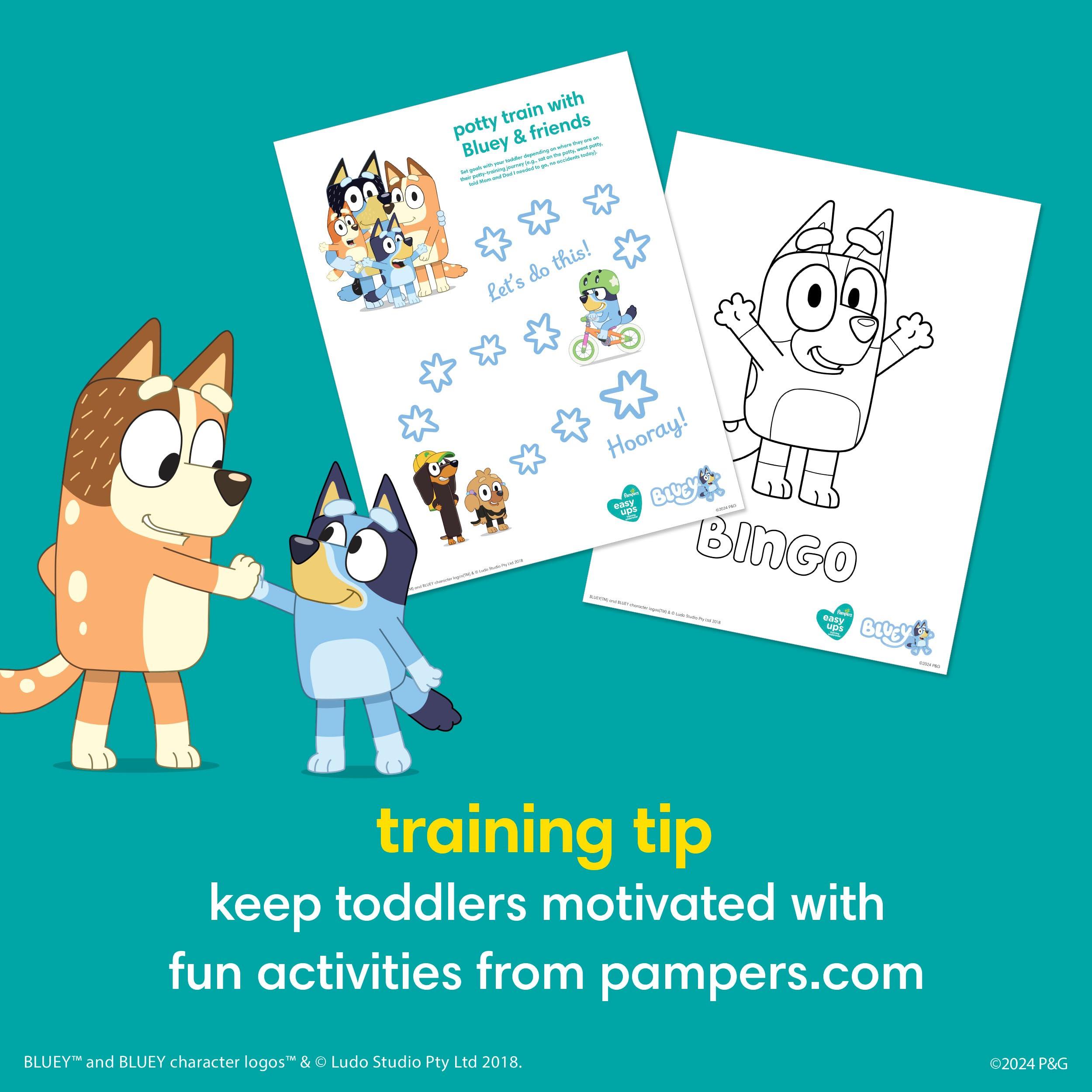 Pampers Pampers Easy Ups Bluey Pull On Training Pants Boys and Girls, 3T-4T, 124 Count with Sensitive Water Based Baby Wipes 4X Pop-Top Packs (336 Count)