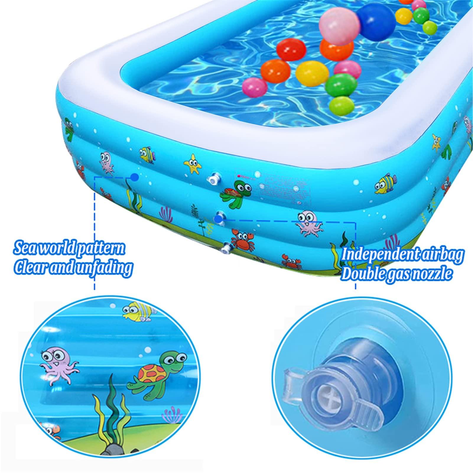 TONGQU TONGQU Paddling Pool for Kids, Rectangle Inflatable Swimming Pool for Kids, Baby Paddling Pool for Garden Backyard Indoor & Outdoor, Easy to Inflate,Ocean,1.1m