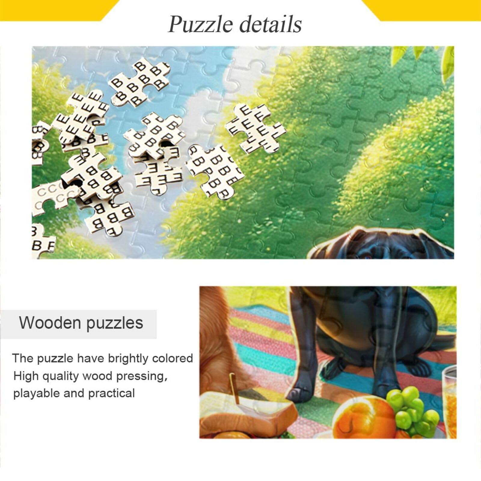 TSENQUE 500 Piece Jigsaw Puzzle, Picnic Dogs Puzzle DIY Gift Jigsaw Puzzles with Mesh Storage Bag for Adults Teens, 20.5\" L X 14.9\" W