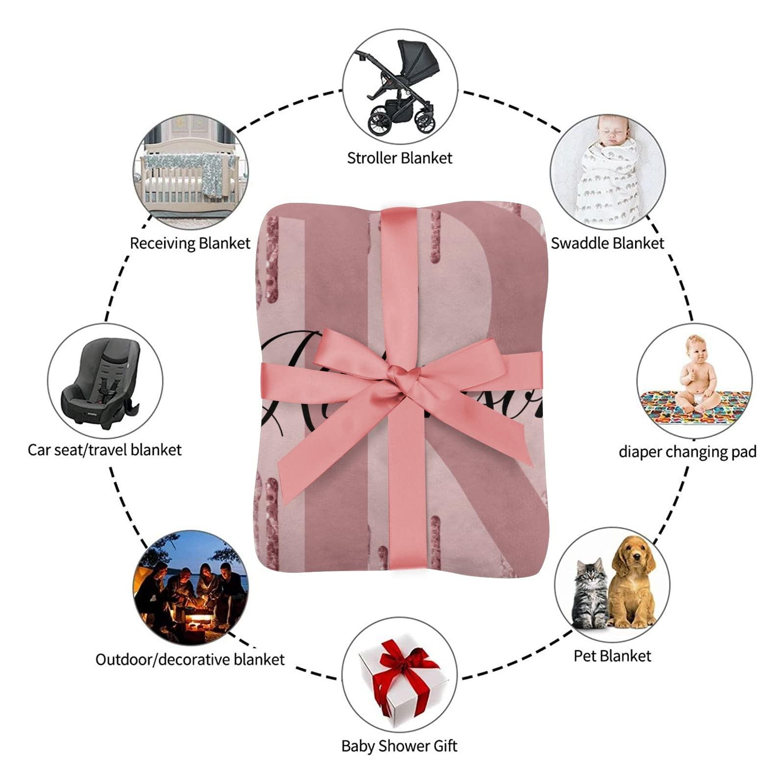 NZOOHY NZOOHY Monogram Pink Red Personalized Sherpa Baby Blankets for Boys Girls,Custom Newborn Naps Name Blanket for Shower Gift 50x60 in