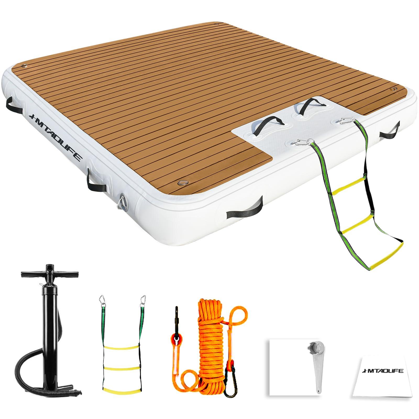 Hmtaolife Hmtaolife Inflatable Floating Dock with Wood Grain EVA, Non-Slip Water Floating Dock Swim Platform with Detachable Ladder Swim Deck Raft Water Platform for Lake Pool Ocean