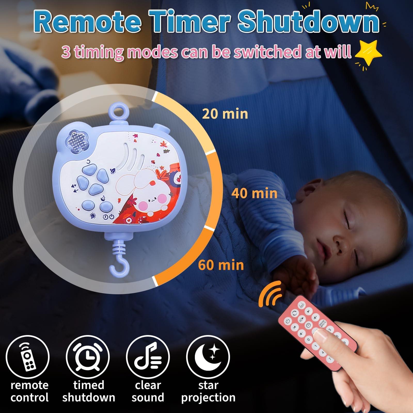 HCFJEH Baby Mobiles for Cribs, Crib Mobile with Music and Lights, Nursery Musical Mobile for Bassinets Hanging Toys with Remote Control, Rotation, Projection, Animal Mobile Arm Clip On for Infant Boys Girls