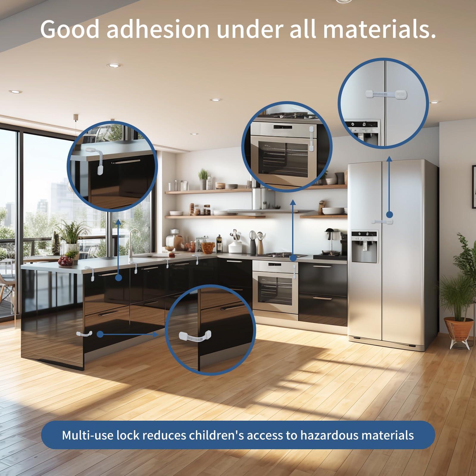 Vkania Vkania Child Proof Cabinet Locks - Cabinet Locks Baby Proofing with 3M Adhesives for Refrigerator, Oven, Cupboards, Toilet Seat - Adjustable,Easy Installation,No Drilling (8 Pack)