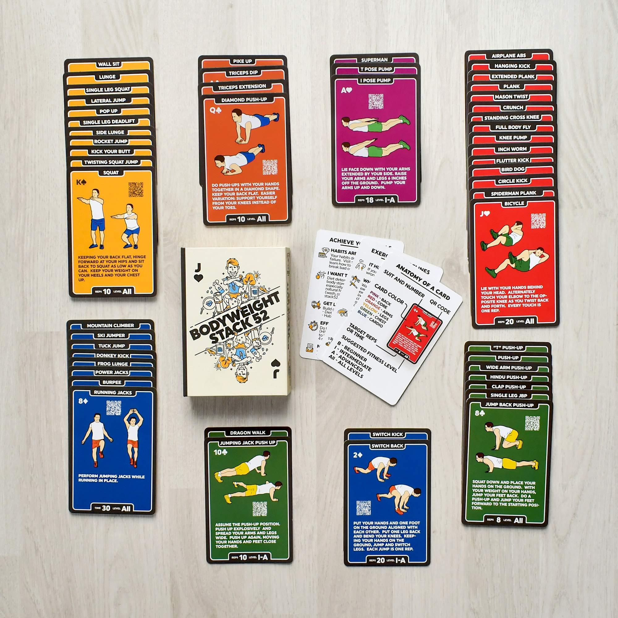 Stack 52 Stack 52 Bodyweight Exercise Cards: Workout Playing Card Game. Designed by a Military Fitness Expert. Video Instructions Included. No Equipment Needed. Burn Fat Build Muscle. (Updated Bodyweight Deck)