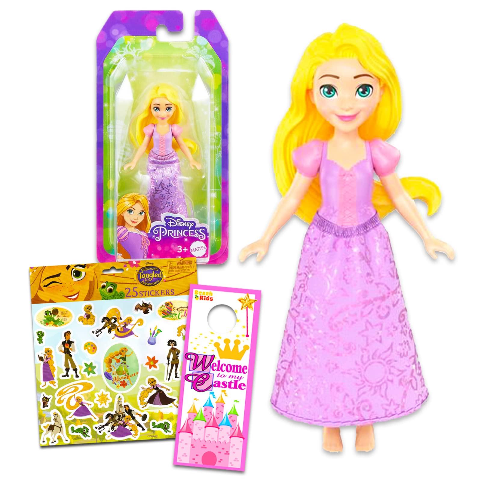 Disney Disney Princess Rapunzel Doll for Girls - Tangled Toy Bundle with 4" Rapunzel Mini Doll Plus Rapunzel Stickers, More | Mini Disney Princess Figurines Rapunzel