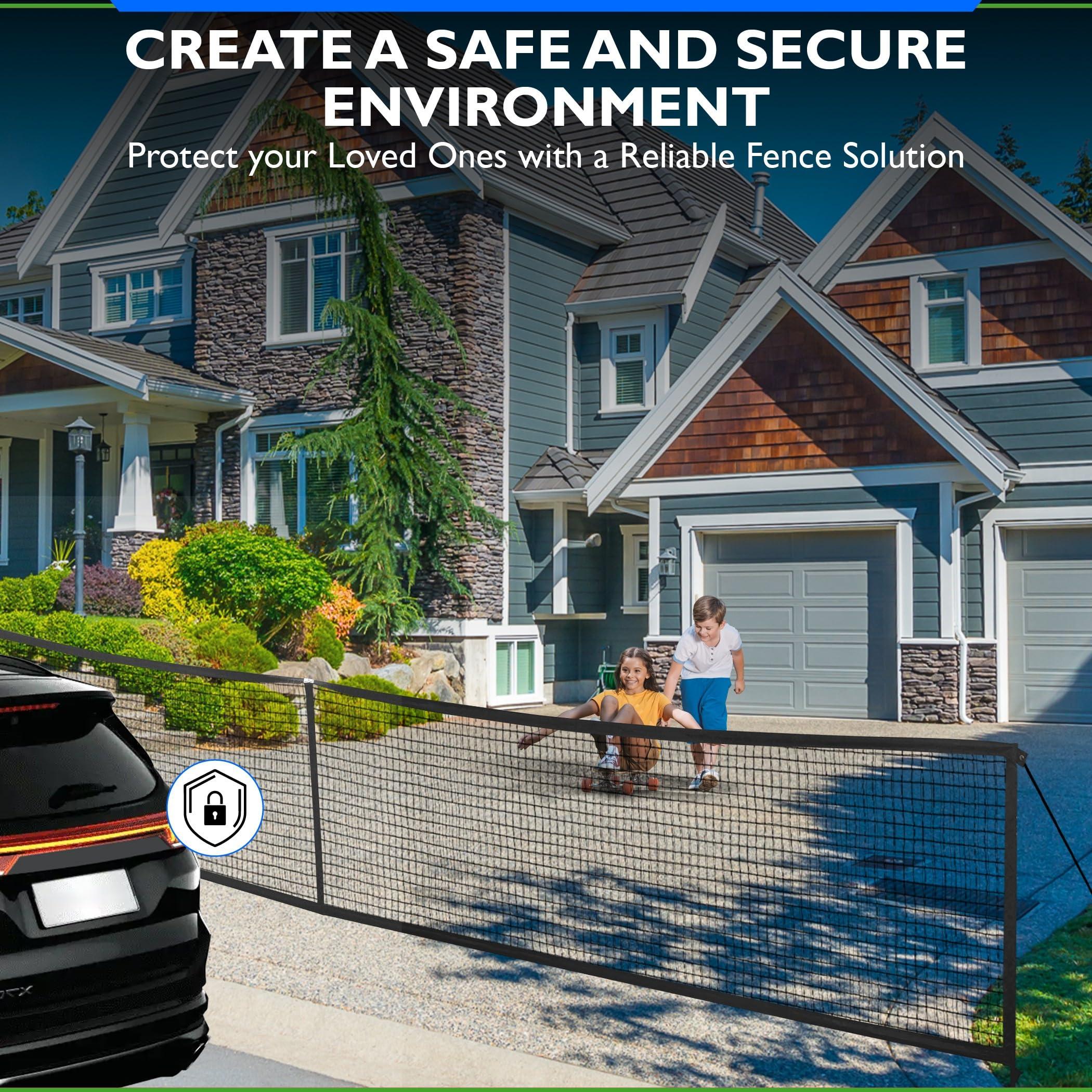 SAFER MEADOWS Driveway Net | 26' Wide 39" Tall Guard | Non Retractable Design Prevents Sag | Barrier Screen Stop Basketballs & Toys | Driveway Fence for Kids Safety