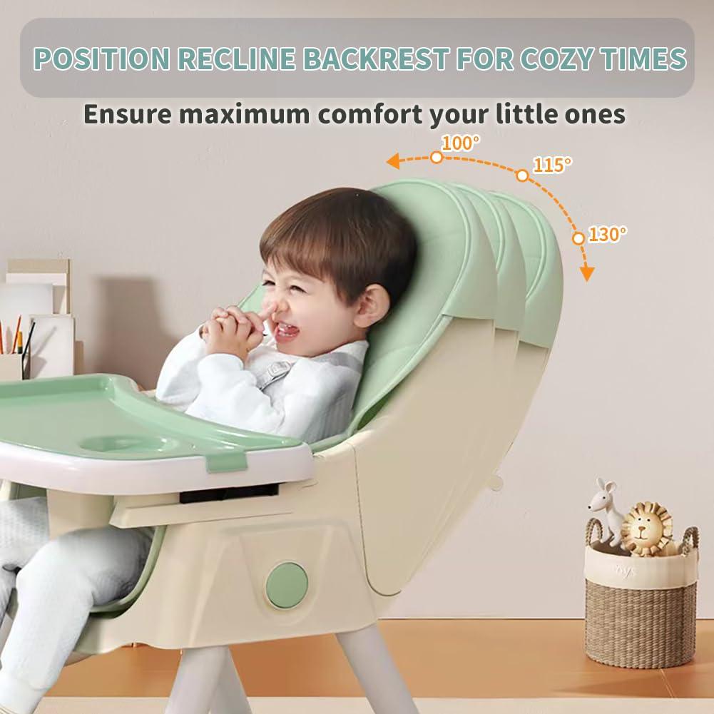bonbay High Chairs for Babies and Toddlers, 4 in 1 Convertible Baby High Chair, Portable High Chair for Travel with Adjustable Height and Back, Foldable High Chair with Wheels& Pu Cushion (Green)