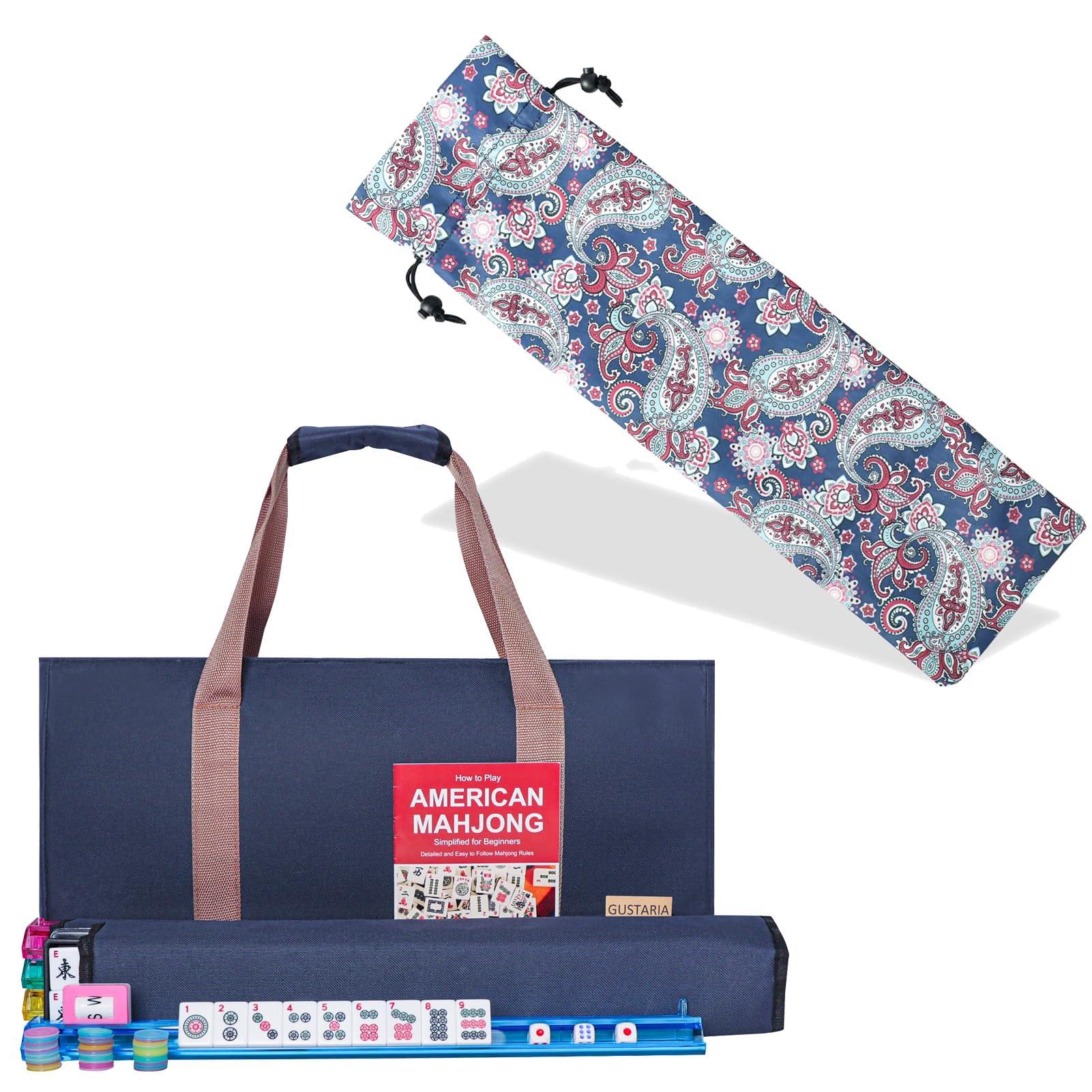 GUSTARIA GUSTARIA American Mahjong Game Set, 166 Premium White Tiles, 4 All-in-One Color Rack/Pushers, Complete Mahjongg Set Blue Carrying Bag, with Protective Sleeve for Mahjong Racks and Pushers