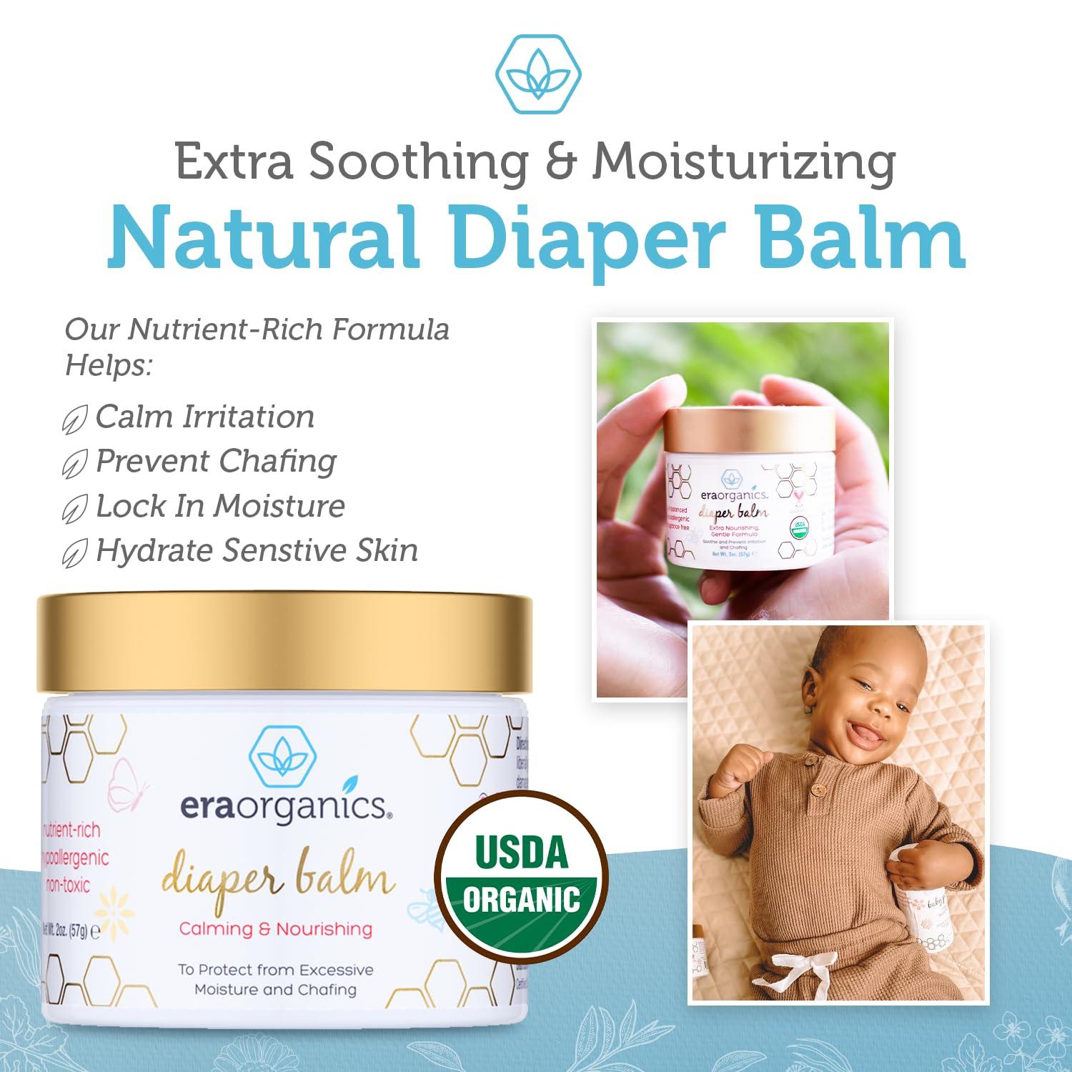 Era Organics Era Organics Baby Diaper Balm - USDA Organic Ointment Cream Extra Soothing and Nourishing for Dry, Sensitive Skin - All Natural to Help Excess Moisture, Rash or Chafing