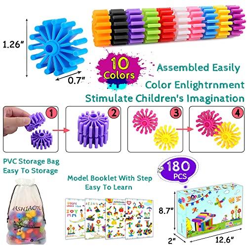 KASHIAOTE KASHIAOTE Gears Interlocking Learning Set, STEM Construction Toy Set - Building Kids Toys 180 Pcs - 10 Colors