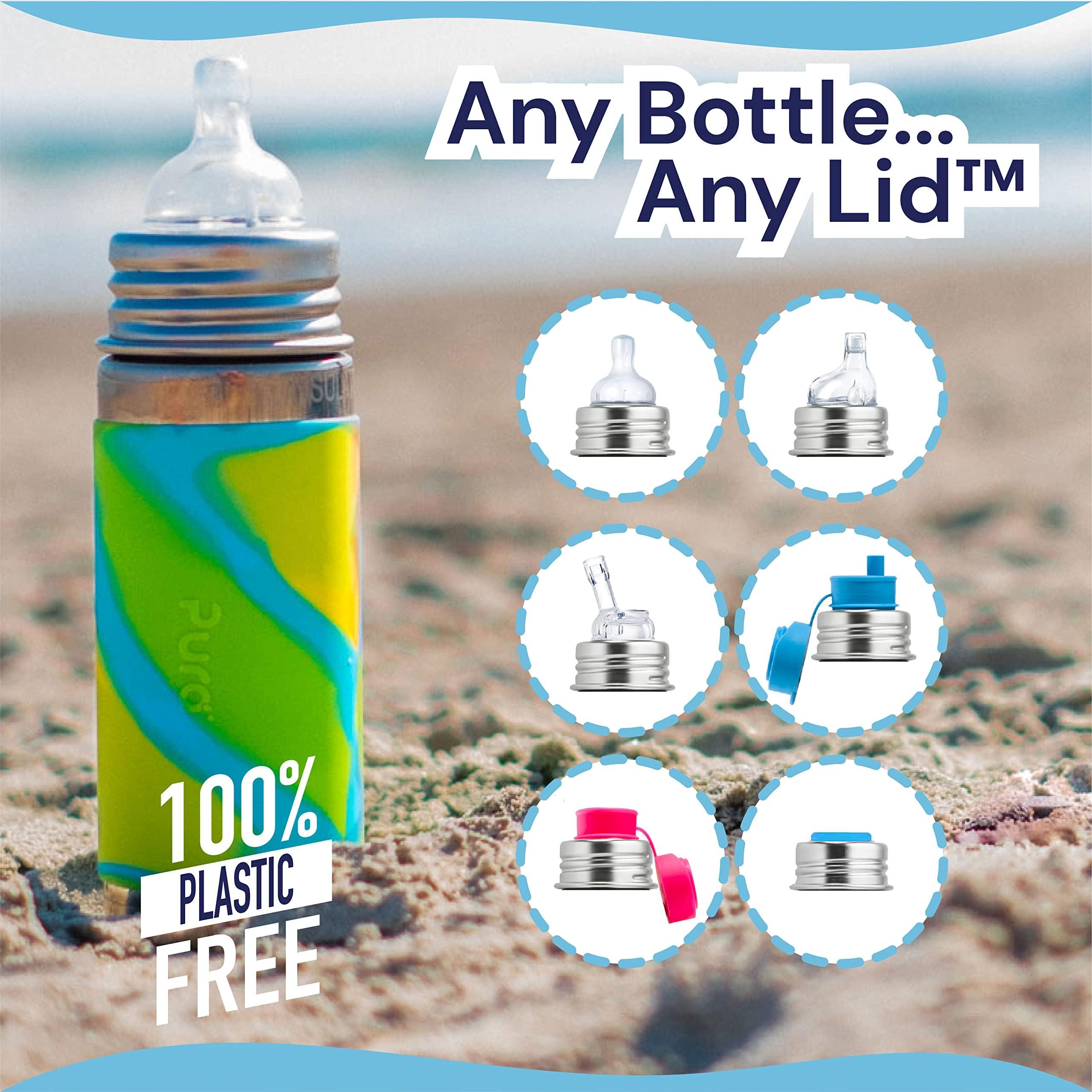 Pura Pura Kiki 7oz/200ml Stainless Steel Insulated Anti-Colic Infant Bottle w/Silicone Medium-Flow Nipple & Sleeve, 100% Plastic-Free, MadeSafe Certified, for Kids, Toddlers, Babies & Infant - Moss