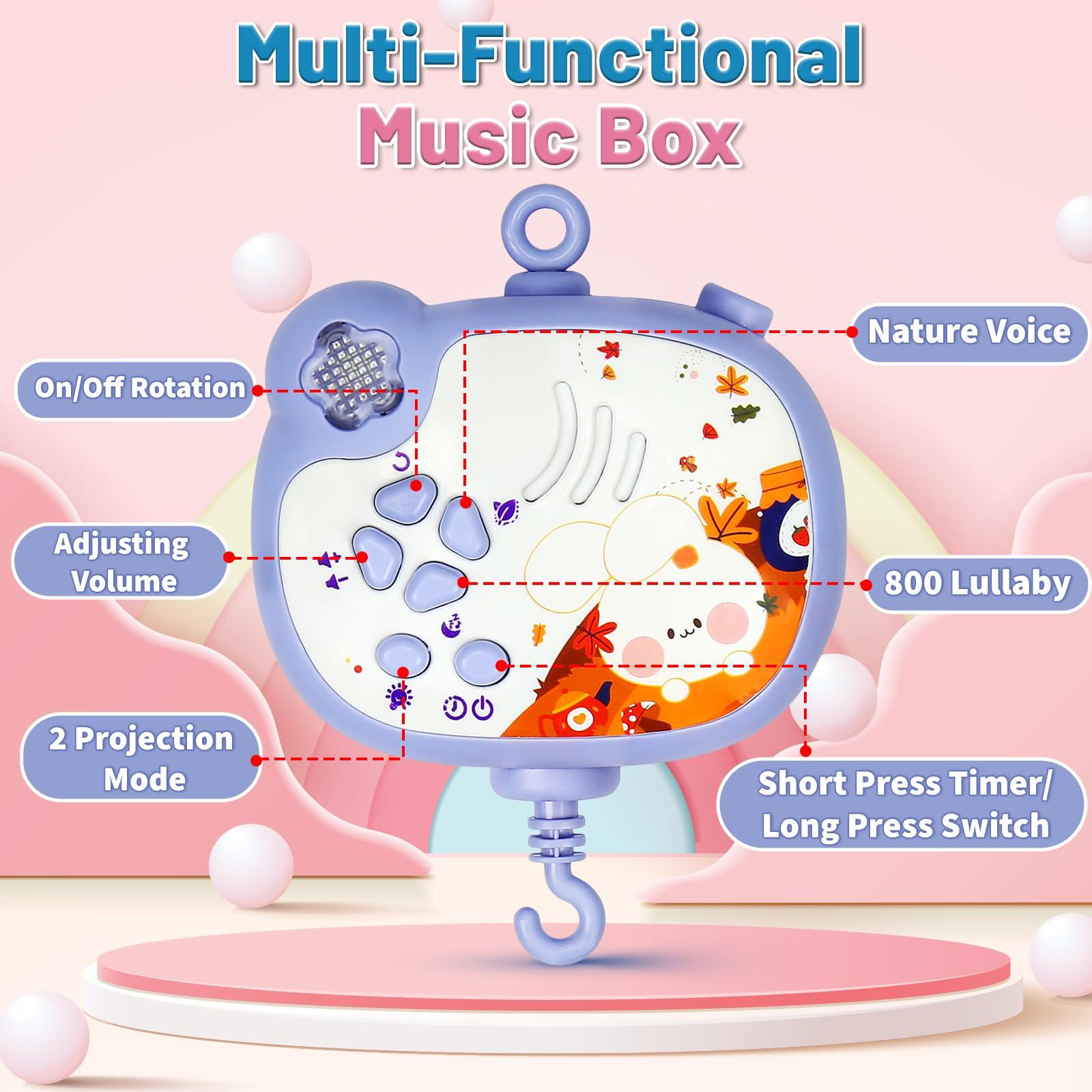 HCFJEH Baby Mobiles for Cribs, Crib Mobile with Music and Lights, Nursery Musical Mobile for Bassinets Hanging Toys with Remote Control, Rotation, Projection, Animal Mobile Arm Clip On for Infant Boys Girls