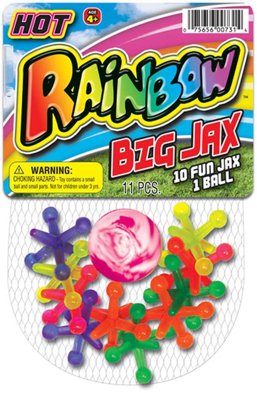 JA-RU JA-RU Jumbo Jax Toy Set w/Rubber Ball (12 Jax Set) Rainbow Neon Color Jacks Game for Kids & Adults. Classic Retro Toys. Bulk Birthday Party Favors Vintage Stocking Stuffers Pinata Filler. 731-12p
