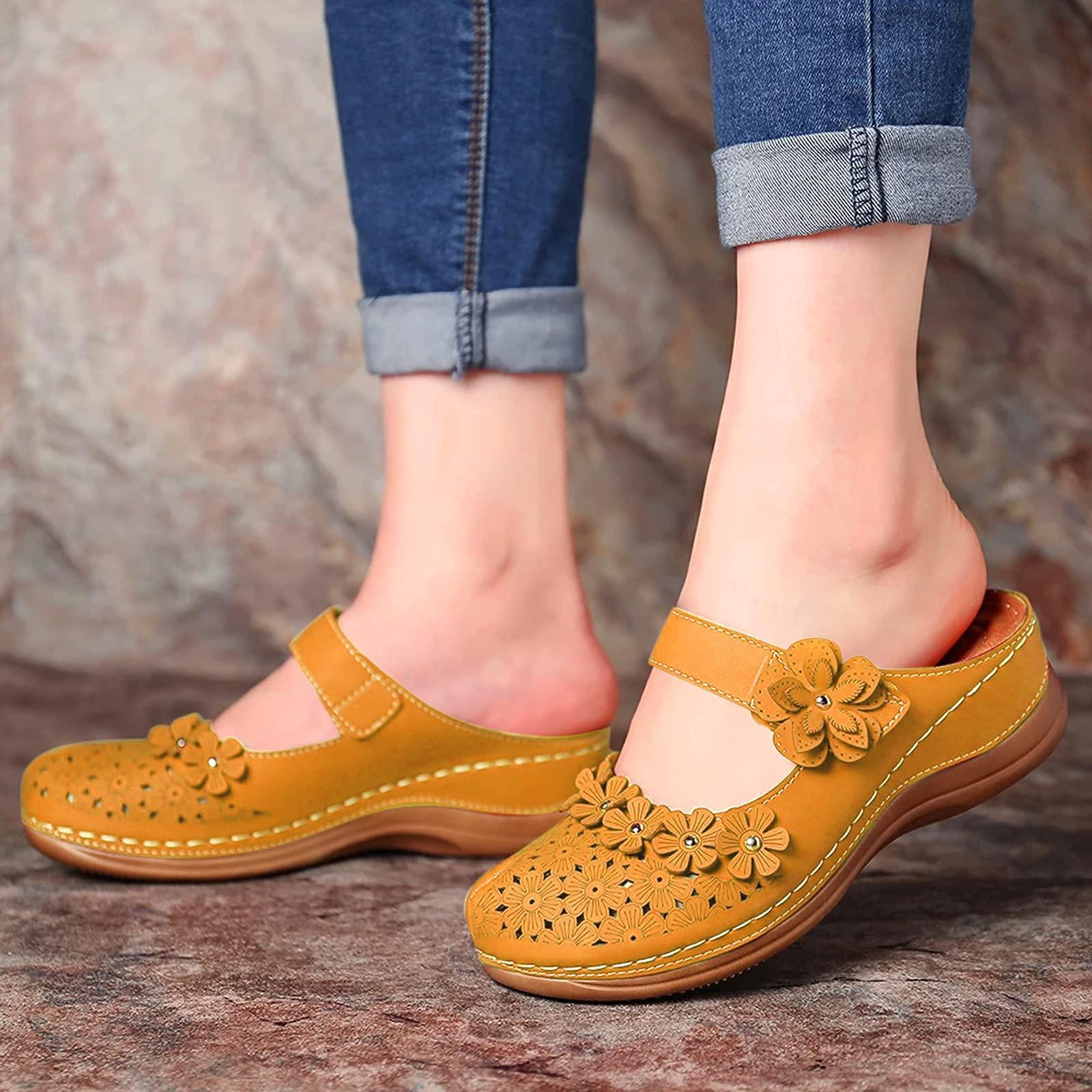 ZBYY ZBYY Women's Wedge Sandals for Summer,Closed Toe Soft Platform Slip-on Slipper Flowers Vintage Bohemia Beach Sandals