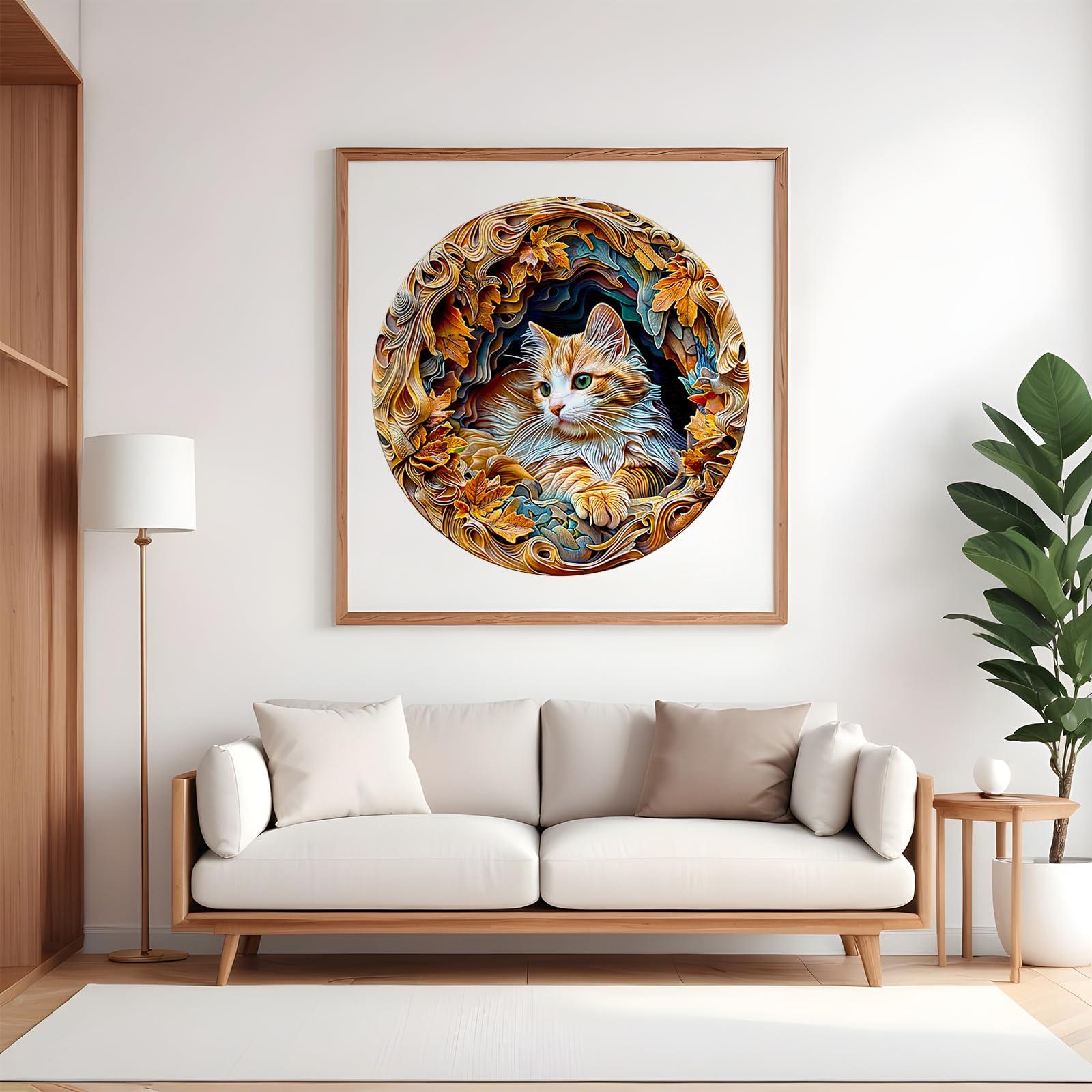 Purdicra Wooden Puzzles for Adults, 3D Vision Wooden Jigsaw Puzzles for Adults Kids, 300pcs Unique Shape 3D Cat Wooden PuzzleChallenging Adult Puzzles Family Games 13.4 * 13.4in