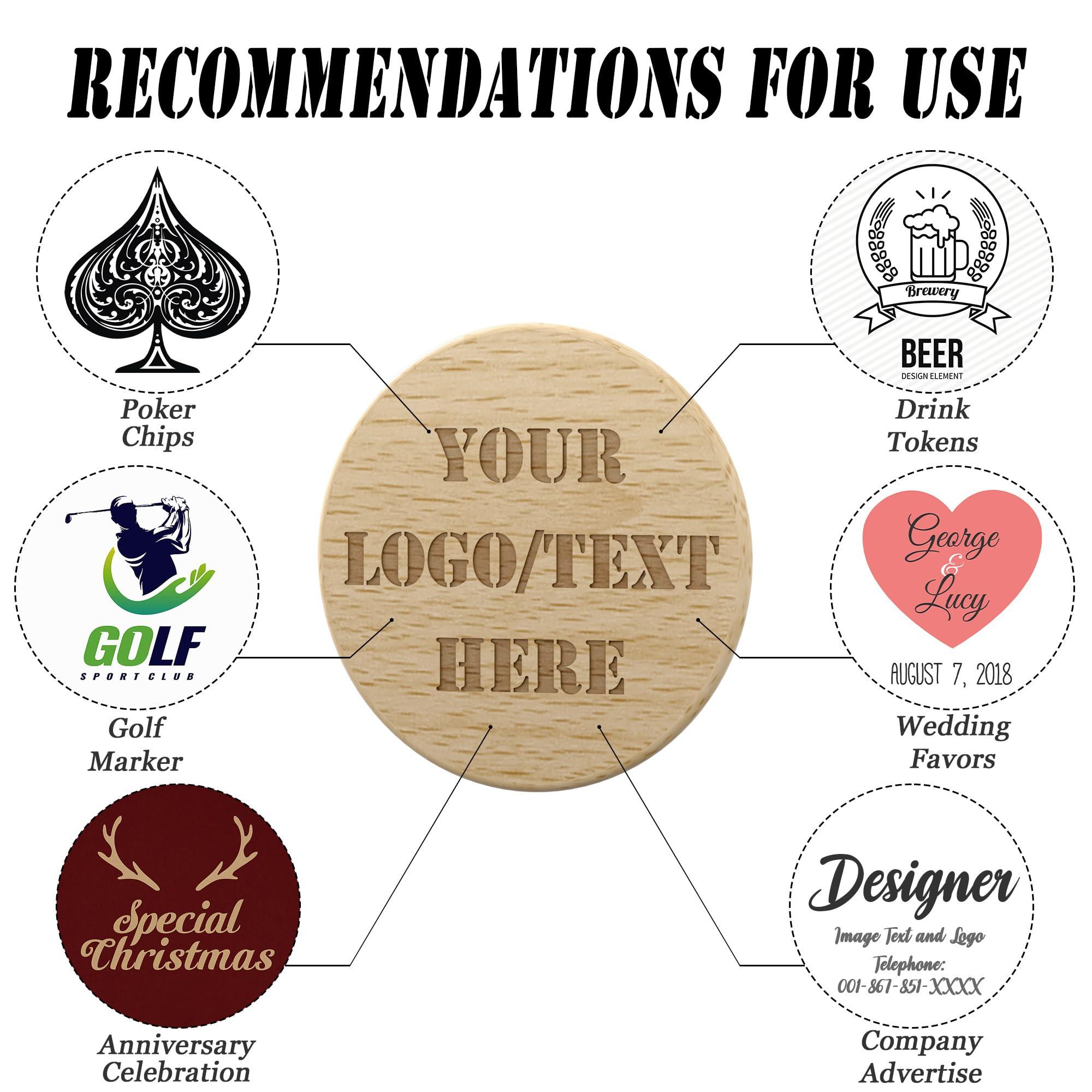 MANBATTLE MANBATTLE 100 Custom Wooden Poker Chips, Wooden Drink Tokens Double Sided Laser Engraved Your Logo and Text, Personalized Wood Round Drink Chips for Bar, Party, Wedding, Game Night, Casino Night