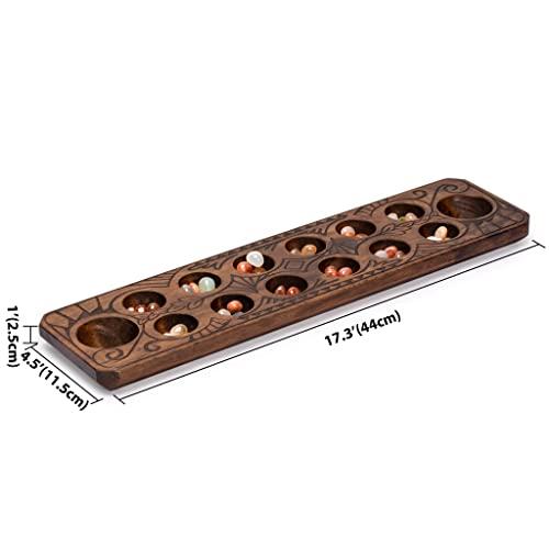 Yellow Mountain Imports Yellow Mountain Imports Mancala Set with 17.3-Inch Solid Wood Board and Quartz Pebble Playing Pieces