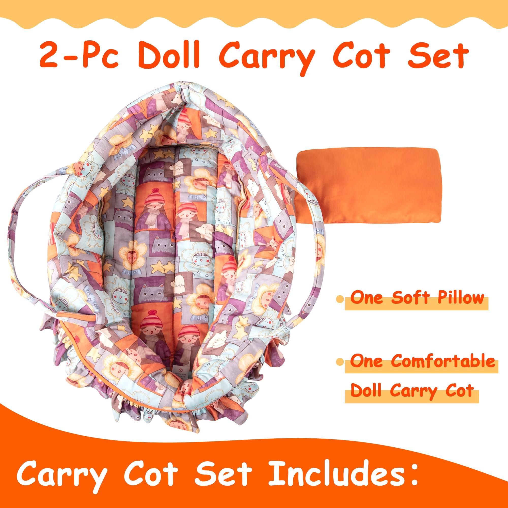 Rakki Dolli Rakki Dolli Doll Carry Cot Set Doll Carrier Soft Basket Bassinet, Includes 1 Cot and 1 Pillow, Fits for 18-inch American Girl Dolls 019