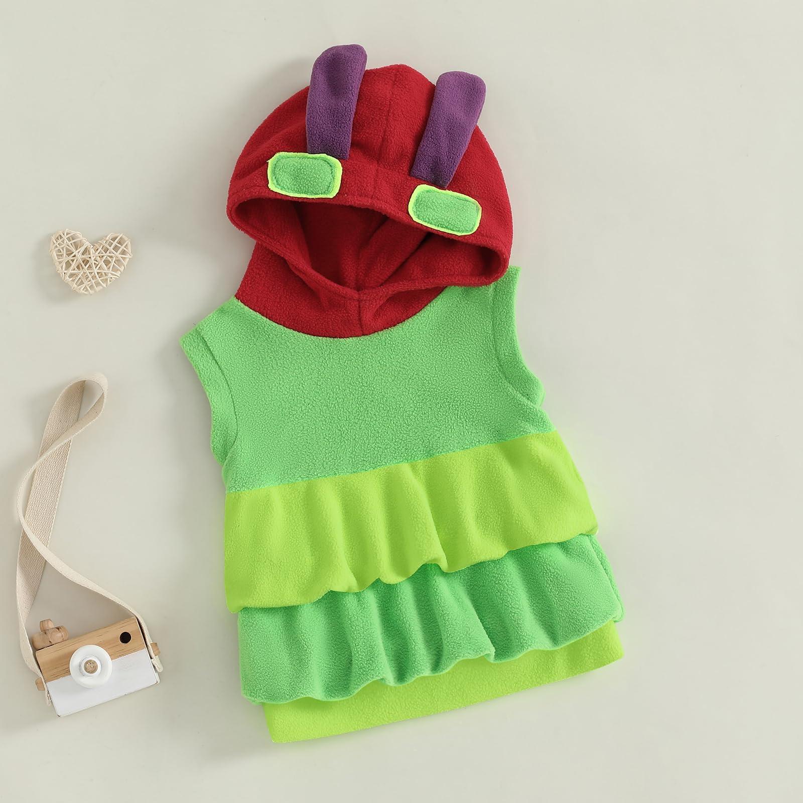 GINEVSAL GINEVSAL Baby Caterpillar Costume Infant Girl Boy Halloween Costume Sleeveless Hungry Hoodie Romper Cosplay Party Outfit (Green, 12-18 Months)