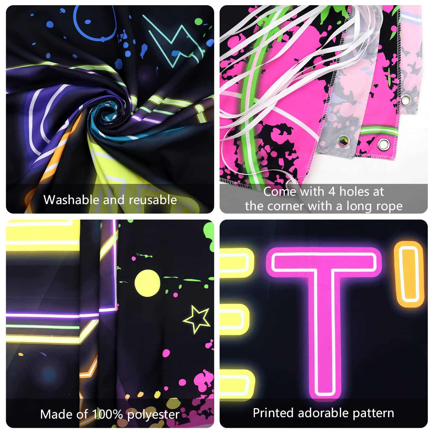 Ywediim Glow Neon Party Supplies - Glow in the Dark Birthday Let\'s Glow Backdrop Banner, Plates, Glow Sticks, Tablecloths, Cups, Napkins, Neon Balloons, for Blacklight Party Decorations Serves 20 (Set A)