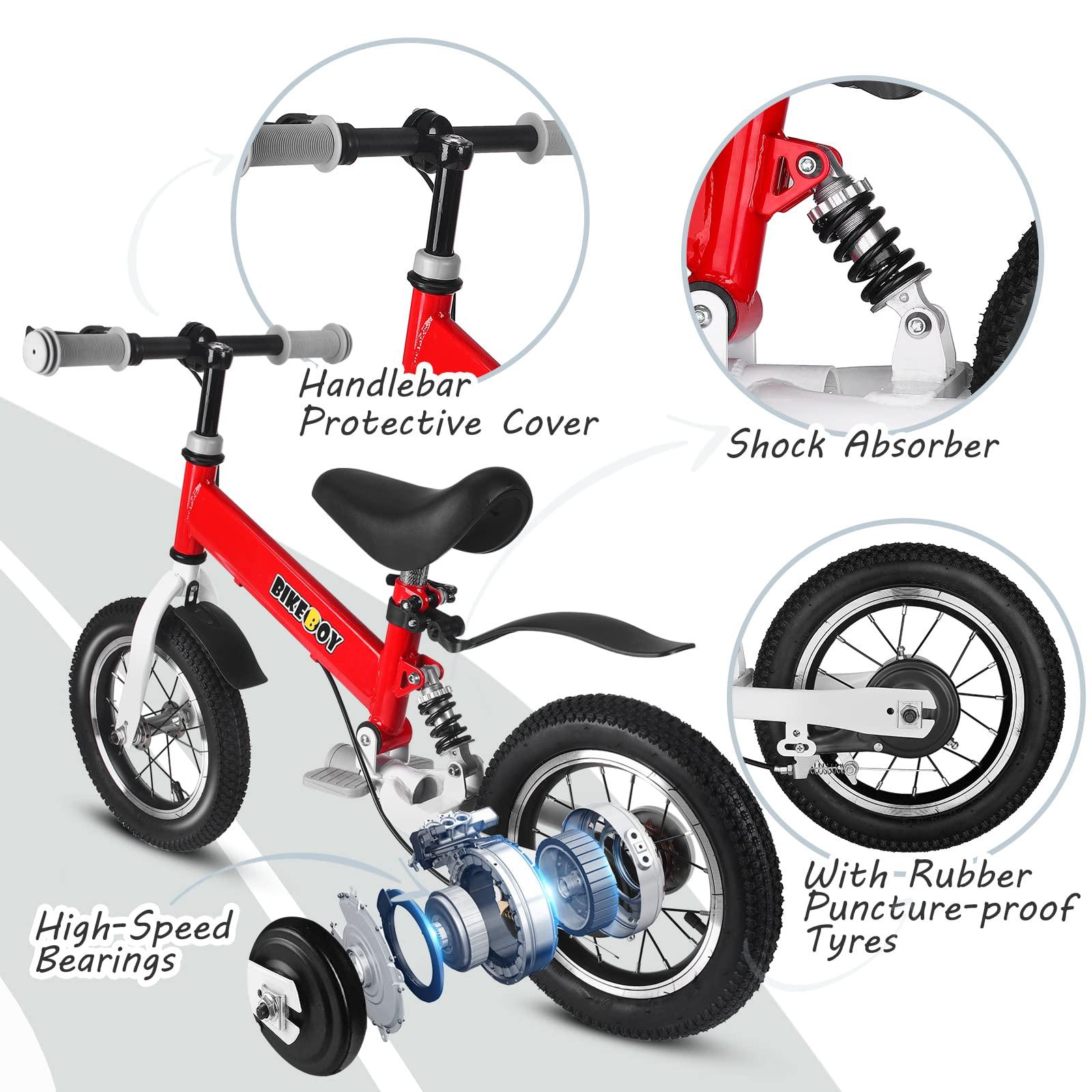 bikeboy bikeboy Balance Bike 2 in 1,The Dual Use of a Kids Balance Bike and Kids Bike,12 14 Inches for 2-6 Years Old,with Shock Absorbers, Fenders, Pedals, Auxiliary Wheels