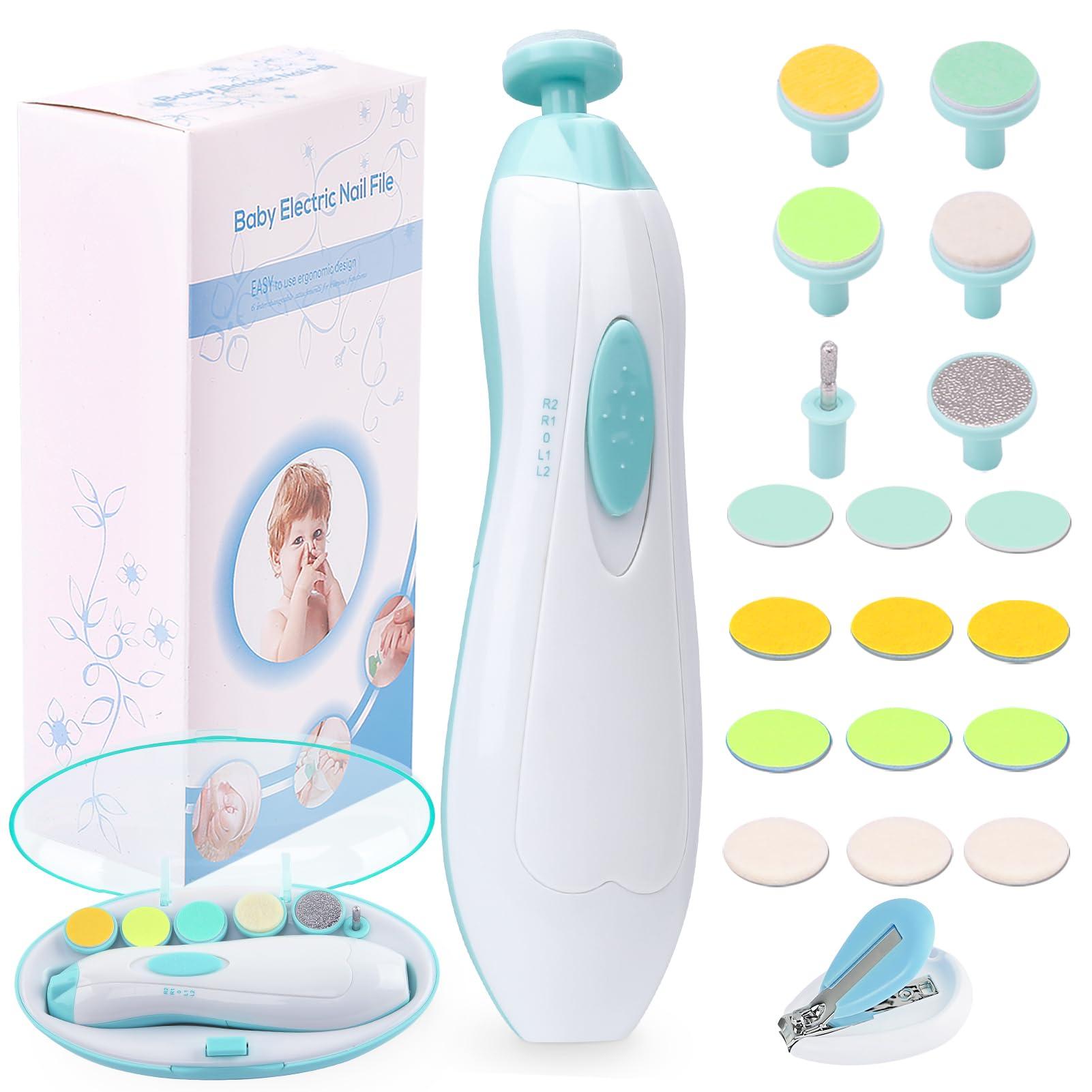 Consevisen Baby Nail Trimmer Electric Nail File Baby Nail Clippers, 20 in 1 Safe Nail Filer Grinder Kit for Newborn Infant Toddler Kids or Adults Toes Fingernails Care Trim Polish, Led Light and Grinding Heads