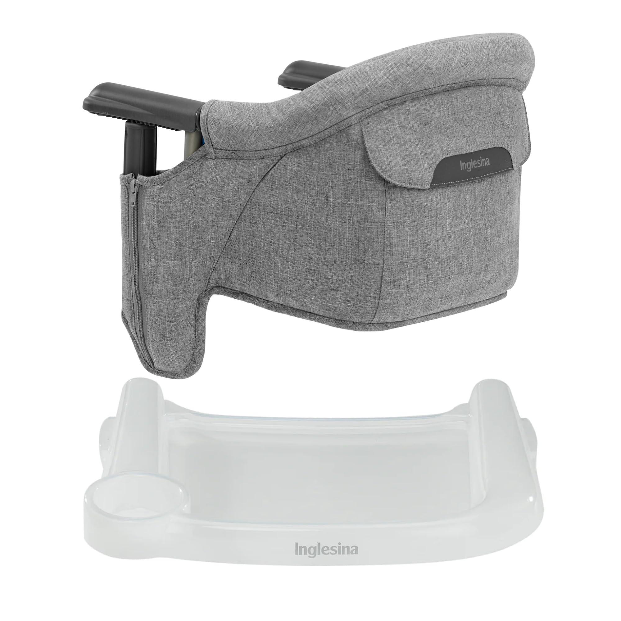 Inglesina Inglesina Fast Table Chair - Stone Gray Melange + Fast Dining Tray - Portable High Chair for Baby Toddlers Infant, 6-36 Months - Fits Tables 0.8'' to 3.5'' - Collapsible Design - Carry Bag Included