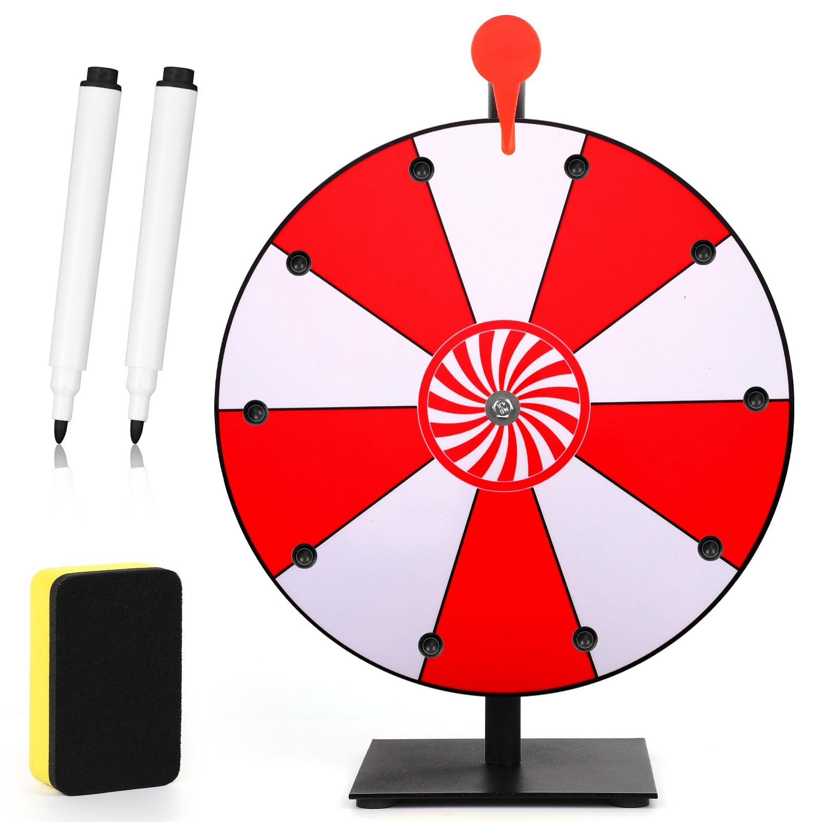 NQEUEPN NQEUEPN 12 Inch Spinning Prize Wheel, 10 Slots Tabletop Fortune Wheel Spinner with Stand Raffle Roulette with Dry Erase & Markers for Carnivals, Trade Shows, Holiday Activities, Game (Red+White)