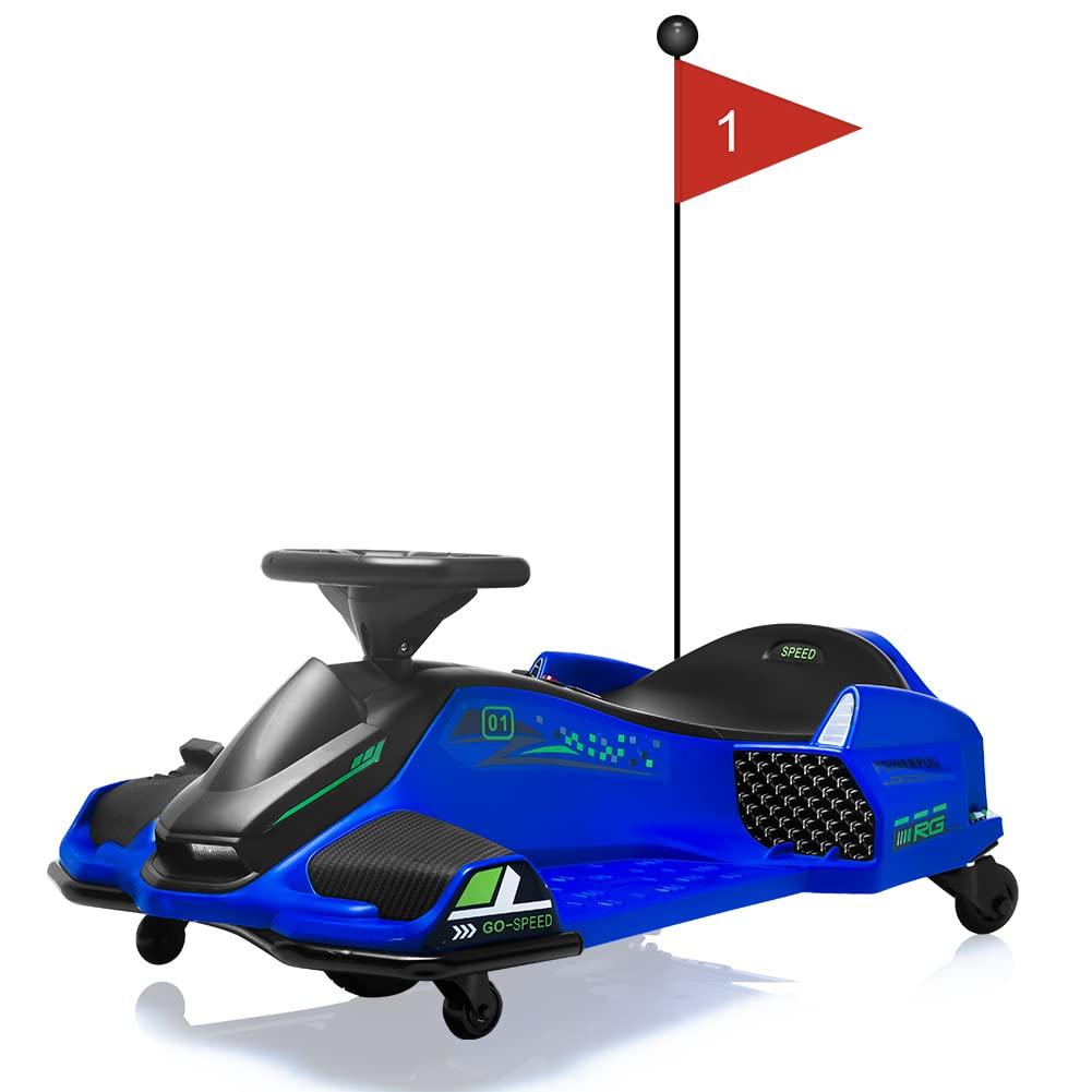 Nasitip 12V Kids Ride on Drift Car for Kids, 7ah 45W Motor Electric Drifting Go-Kart Up to 5 mph Variable Speed, Built-in Music,Colorful Tail LED Light,USB,Low-Power Alarm,Max Load 110lbs, Blue