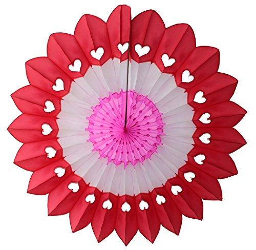 Devra Party Set of 3 Large 27 Inch Heart Fanburst Fan Decorations for Valentine's Day Backdrop (Red, Red Pink, Red White Pink)