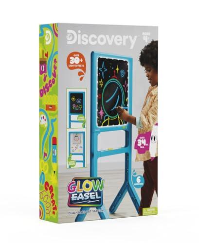 Discovery Kids Discovery Glow Easel Dual-Sided Art Station 34 Floor Standing Easel with Light Board, Whiteboard, 6 Neon Dry-Erase Markers| Detachable Drawing Tablet| Coloring Doodle Pad| Arts & Crafts for Kids