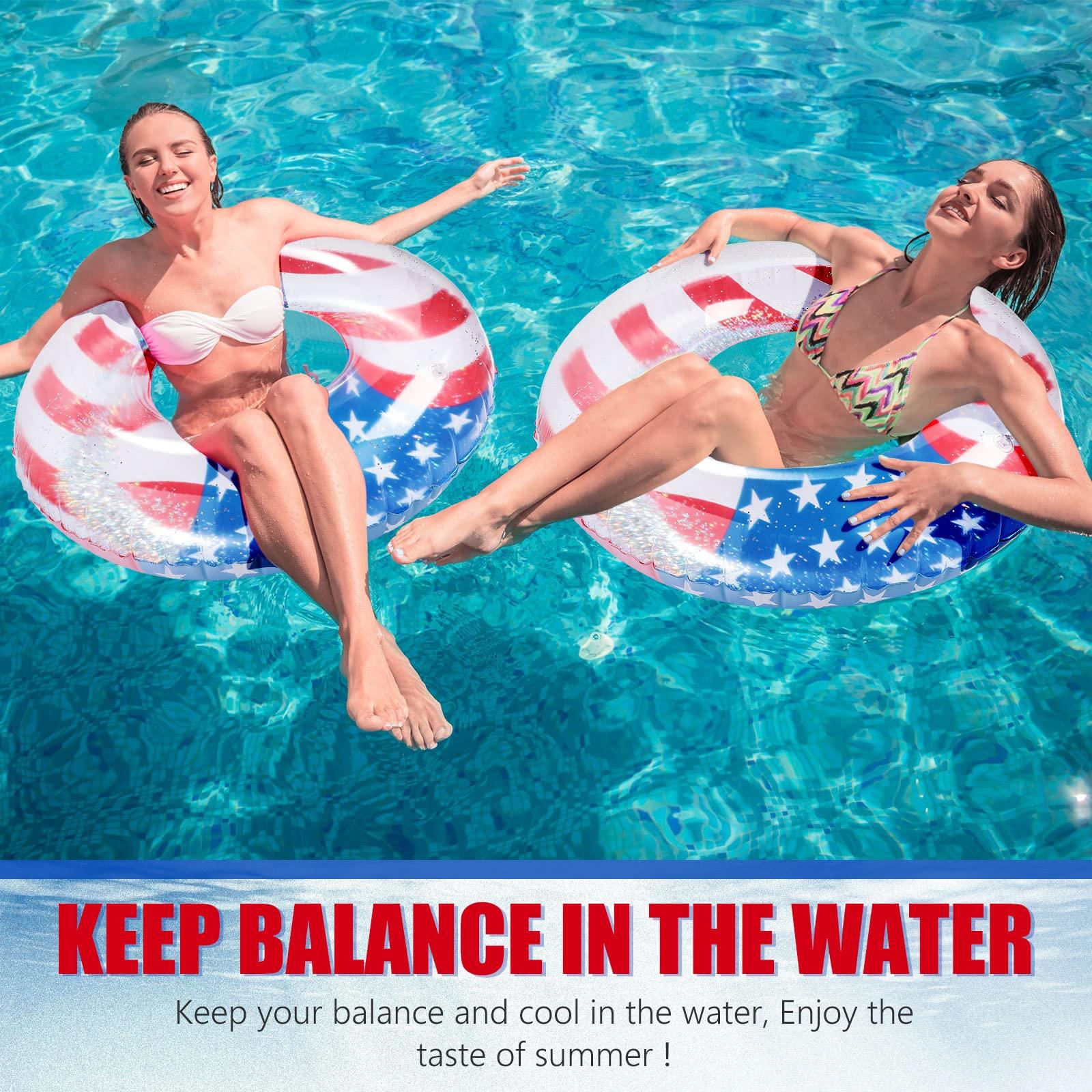 Zhanmai Zhanmai Patriotic Inflatable Pool Float Tube Cool USA Flag Design Water Swimming Ring Floaties Inflatable Tube Pool Tubes Water Swimming Ring Pool Floaties for Beach Lake Pool, 36 Lnch(3 Pieces)