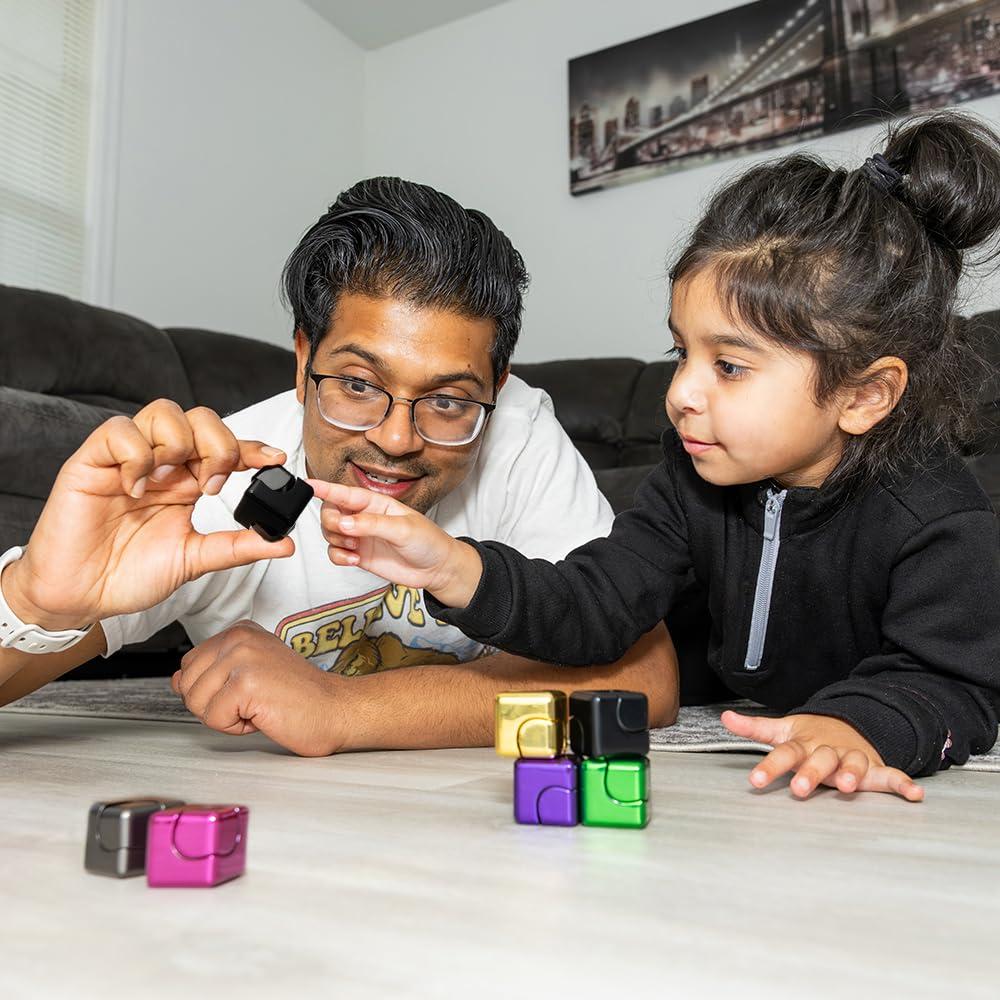 Theresa International Cube Spinner Fidget Toy Relieves Anxiety, ADHD, Stress & Boosts Focus Durable Metal EDC, Fun & Quiet Ideal for Kids & Adults. Black