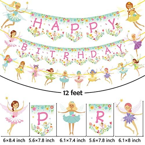 iPartyFun Fairy Birthday Party Decoration Flower Fairies Girls Birthday Banner Fairy Hanging Decoration Colorful Happy Birthday banner Fairy Party Favors Fairy Garden Decoration for Fairy Theme Birthday Party