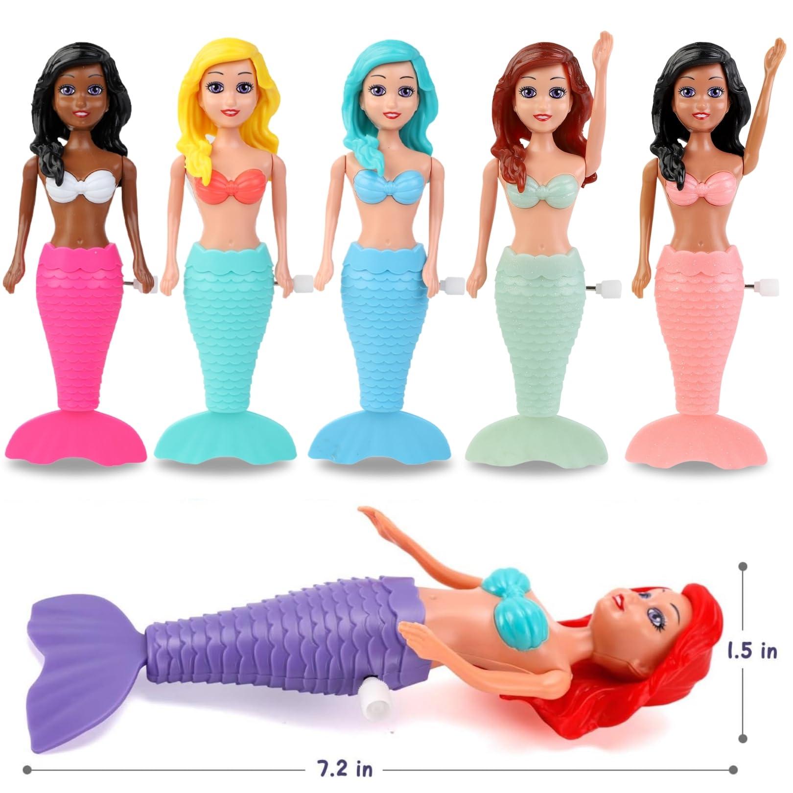 Liberty Imports Mermaid Bath Toys for Toddlers Kids Girls - Princess Wind Up Tail Flap Floating Water BathTub Toys, Swimming Pool Bathing Time Fun (12 Pack)
