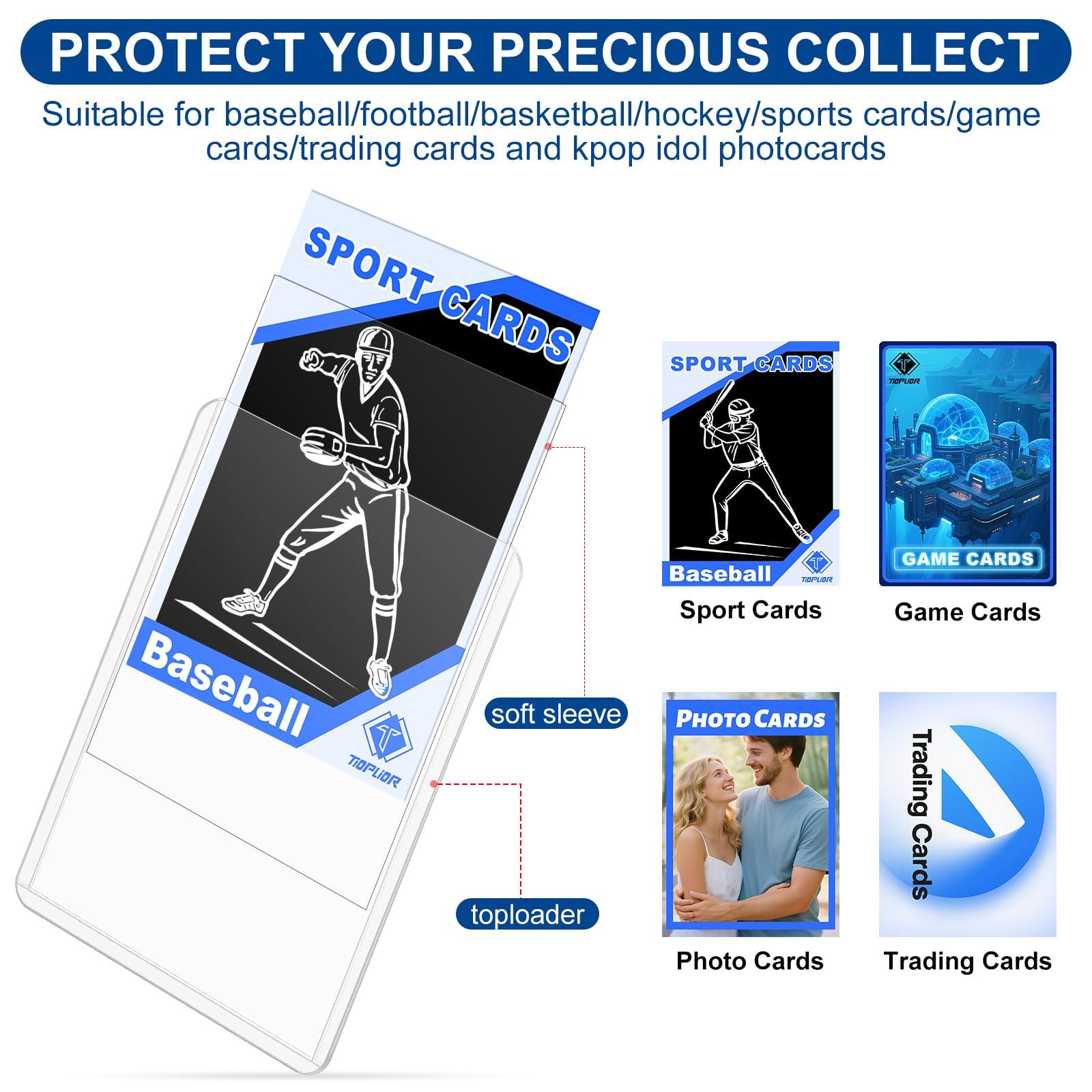 TiopLior 1000 Card Sleeves Hard Sleeves for Cards, 3\"x4\" Baseball Card Protectors Hard Plastic, 35pt Card Holders for Baseball Cards, Football Cards (500 Hard Sleeves + 500 Clear Sleeves)