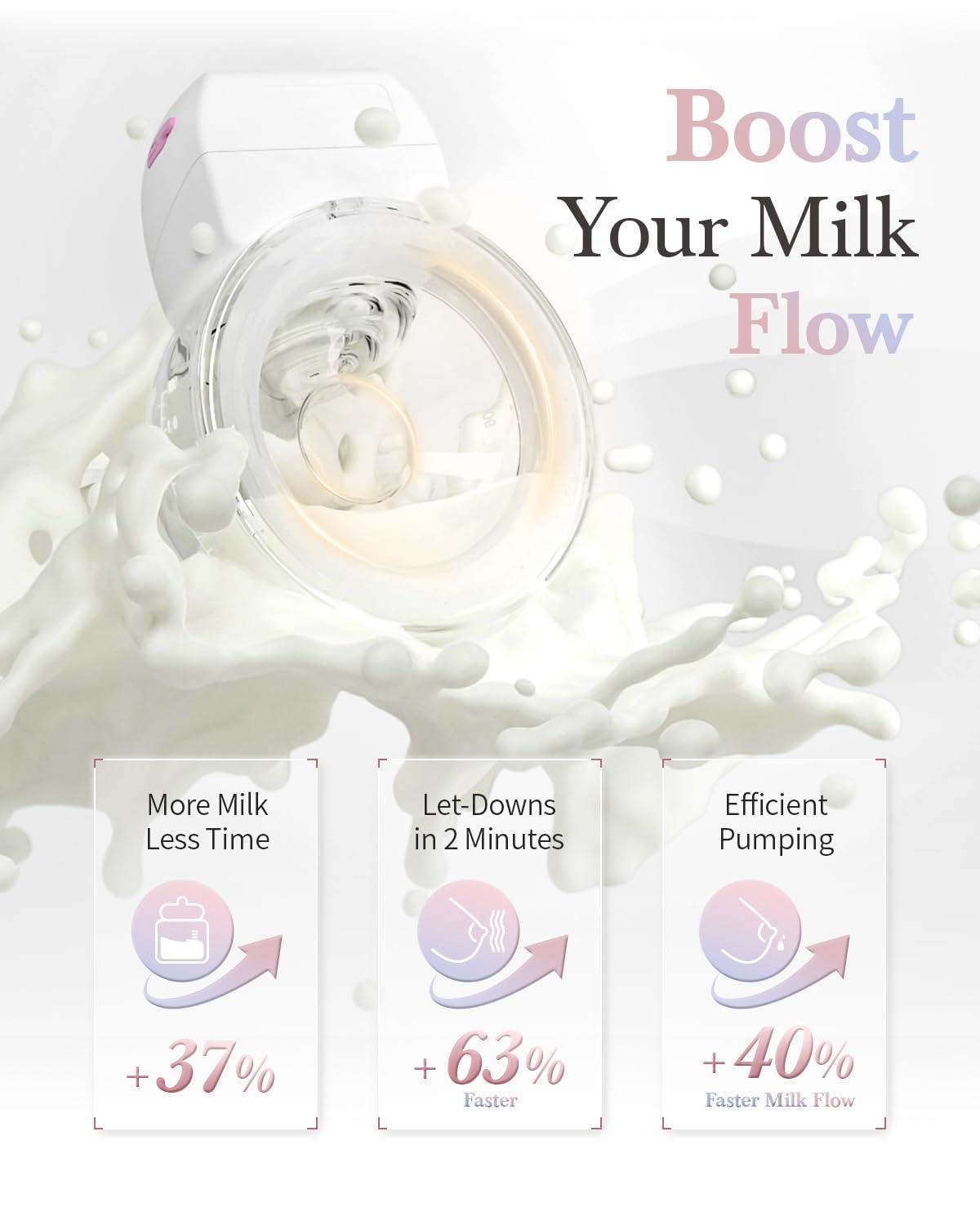 KISSBOBO KISSBOBO ABP-1508 Hands Free Breast Pump Wearable with Storage Bag, Wearable Breastfeeding Pump Strong Suction, Low Noise, 3 Modes 9 Levels, with 21/24mm Insert/Flange, 2 Pack (White)