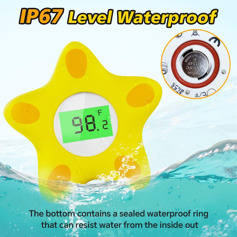 Miedecdel Baby Bath Thermometer, Infant Digital Water Thermometer Safety with 3 Color Backlit and Temperature Warning, Room Thermometer Floating Toy for Infant, Toddler, Bathtub, Swimming Pool (Yellow)