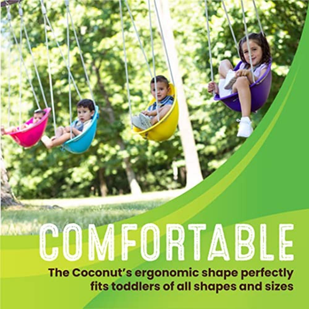 Swurfer Swurfer Coconut - Your Child's First Swing with Blister Free Rope and 3-Point Safety Harness - Indoor and Outdoor - Swing for Babies and Toddlers - Ages 9 + Months - Up to 50 lbs, Blue