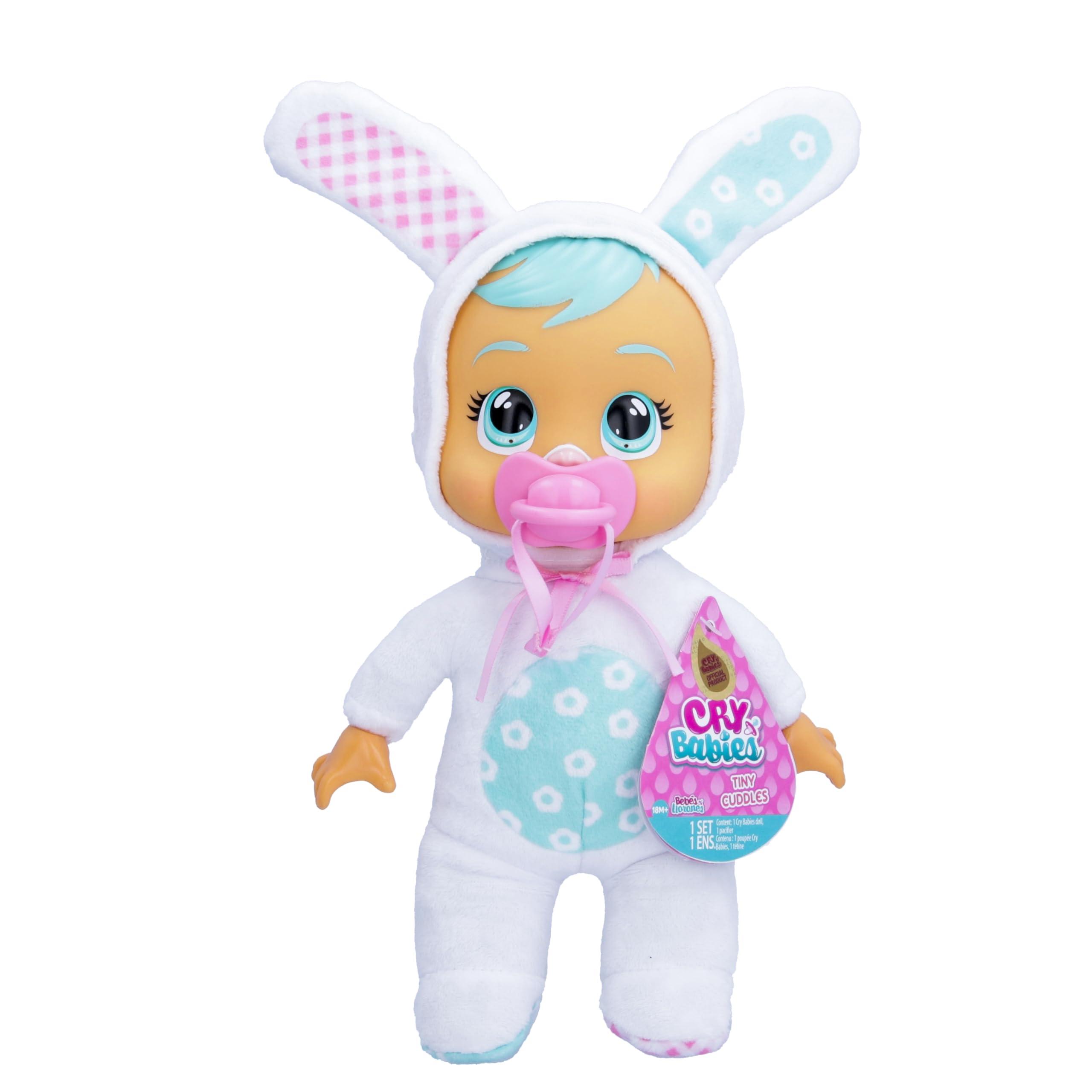 Cry Babies Magic Tears Cry Babies Tiny Cuddles Bunnies Honey - 9 inch Baby Doll, Cries Real Tears, White Bunny Themed Pajama