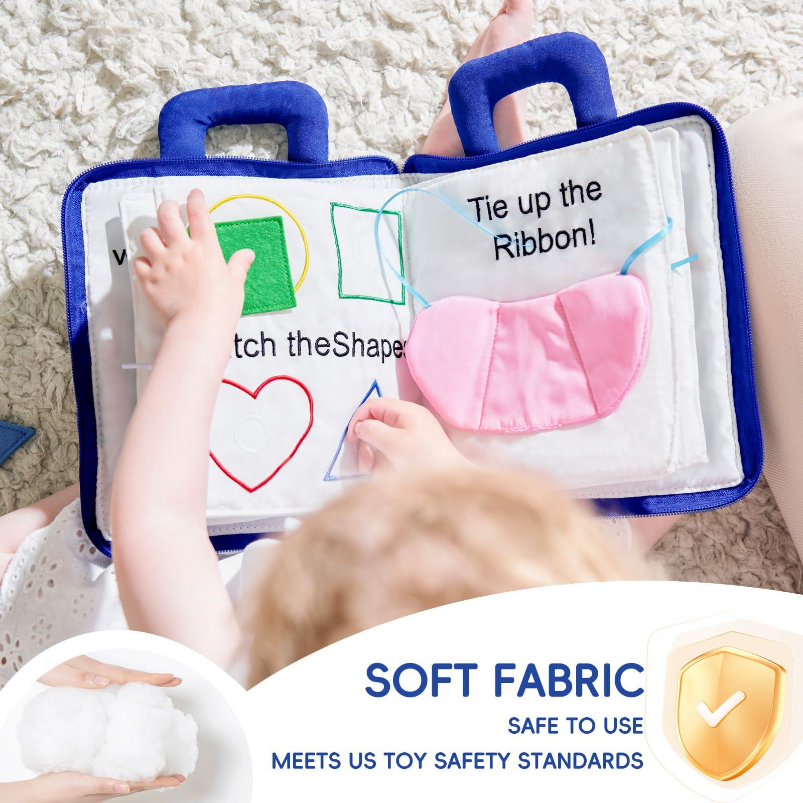 Jollybaby Jollybaby Baby Soft Busy Books -My Quiet Book, Travel Toy & Montessori Sensory Educational, 10 Preschool Learning Activities for 1 2 3 Year Old Toddlers Boy Girl(Blue)