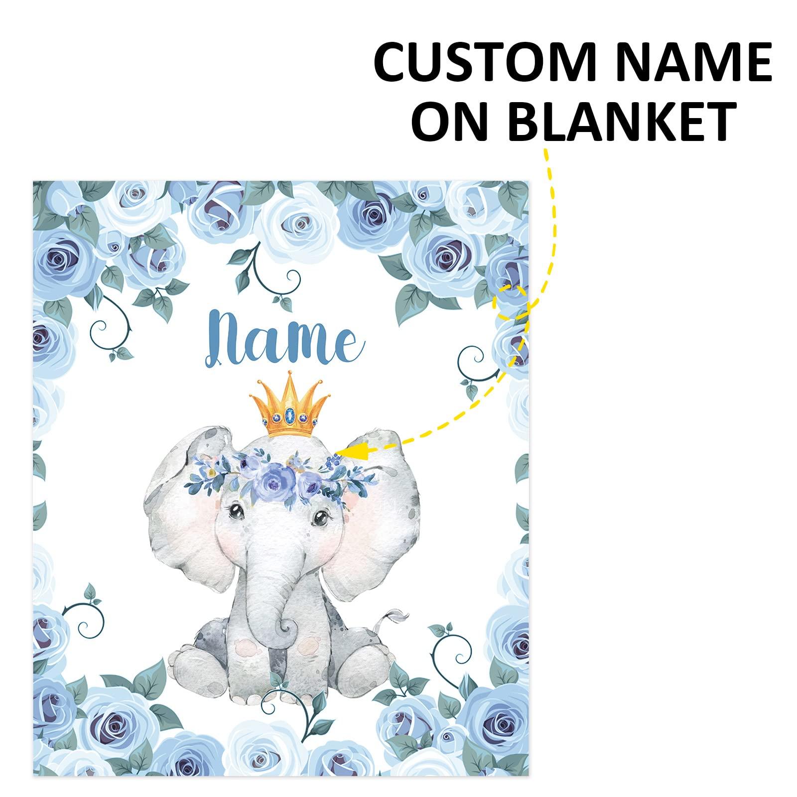 KAINSY KAINSY Personalized Elephant Baby Throw Blanket for Boys Girls Custom Name Nursery Bed Blankets for Newborn Kids Birthday Gifts, Blue, 30 x 40inch