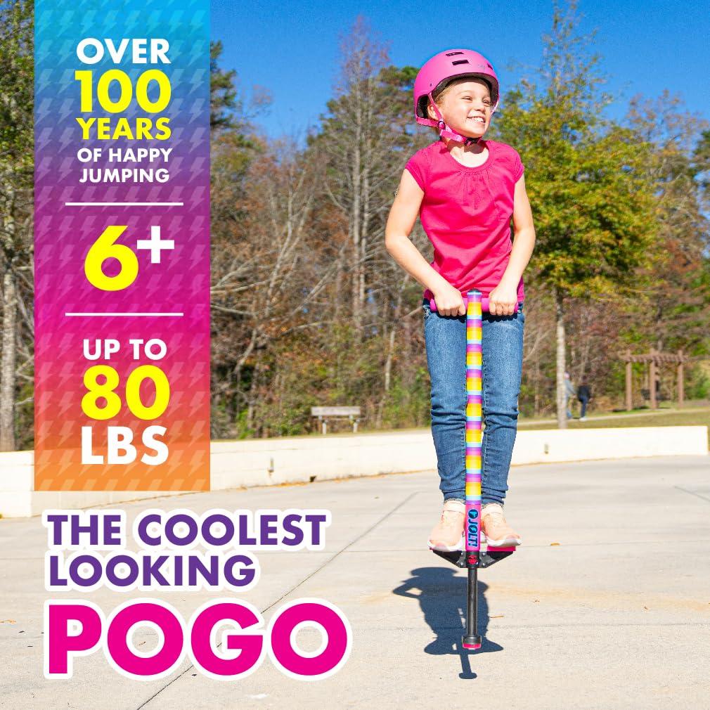 Flybar Flybar Pogo Stick for Kids, 40 to 80 Pounds, Perfect for Beginners, Easy Grip Foam Handles, Anti-Slip Foot Pegs, Outdoor Toys for Boys, Jumper Toys for Girls, Outside Toys for Kids (Jolt, Rainbow)