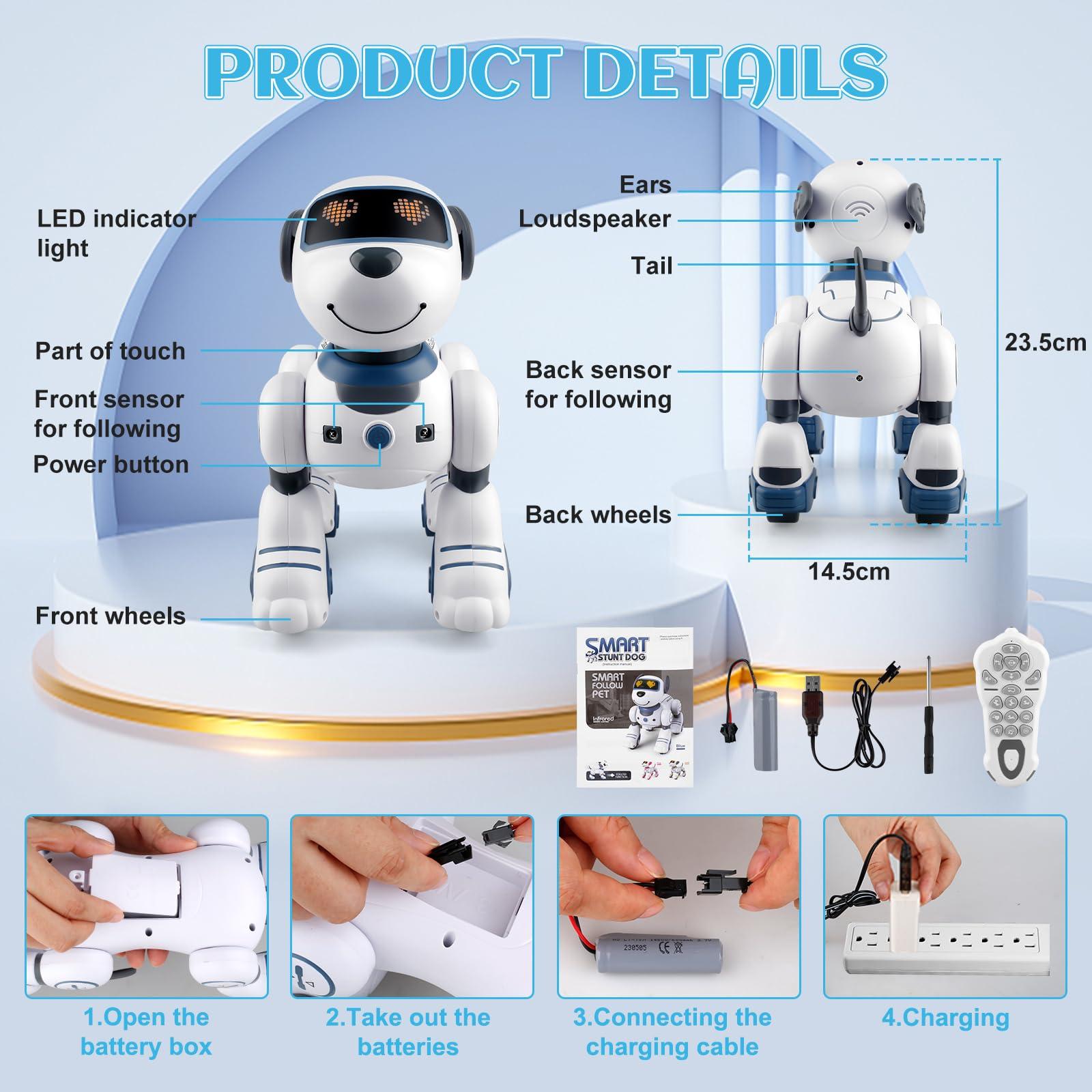 Katouigb Remote Control Robot Dog Toys, Programmable Robotic Puppy for Kids, Interactive Remote Control Dog, Singing Dancing Stunt Robotic Dog Gift for Birthday