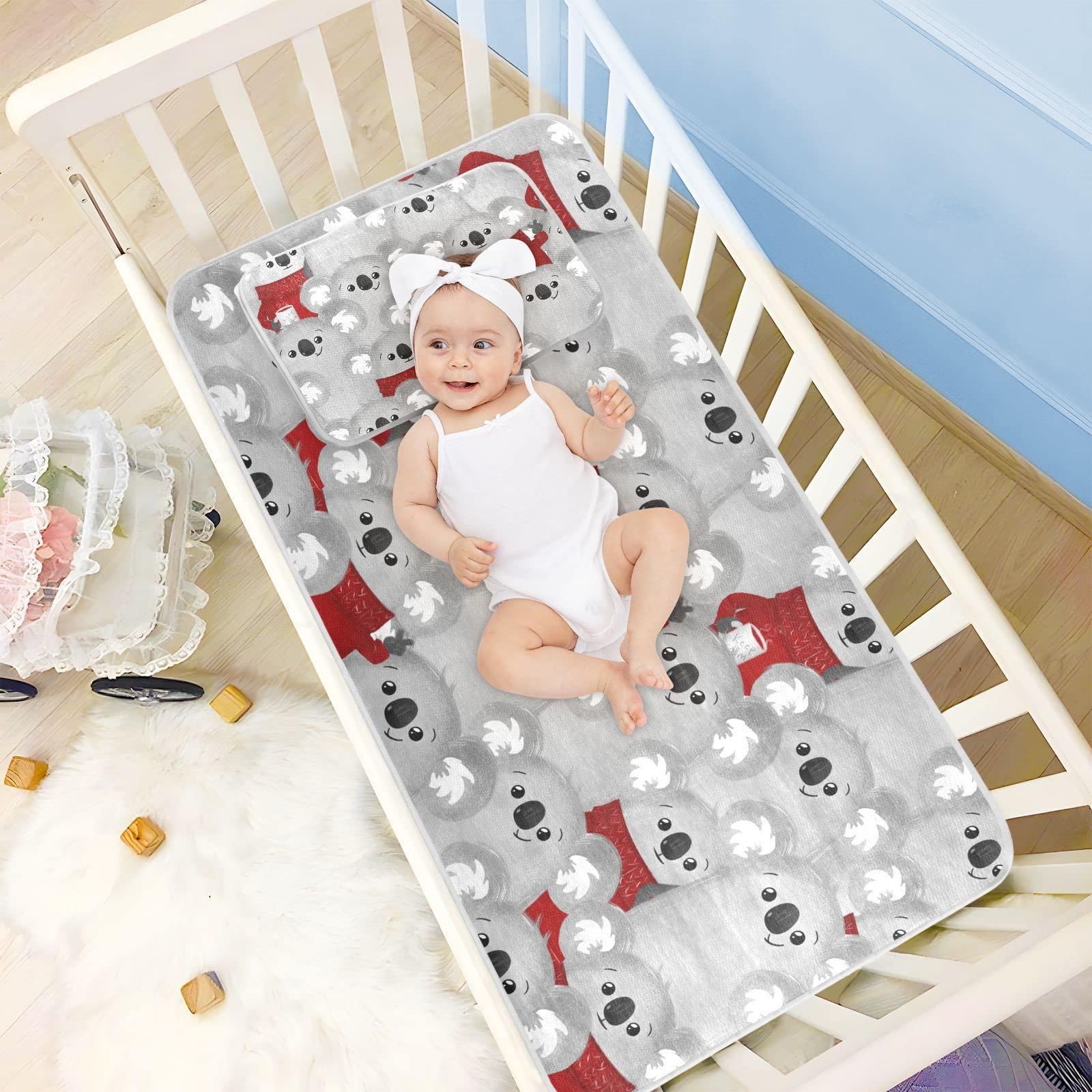 Wfrish Crib Cooling Mattress Protector Cute Koala Grey Baby Bed Mat Mattress Cover Cartoon Animal Toddler Sleeping Mattress Pads Breathable Summer Soft Newborn Ice Silk Mat 52"x 28"