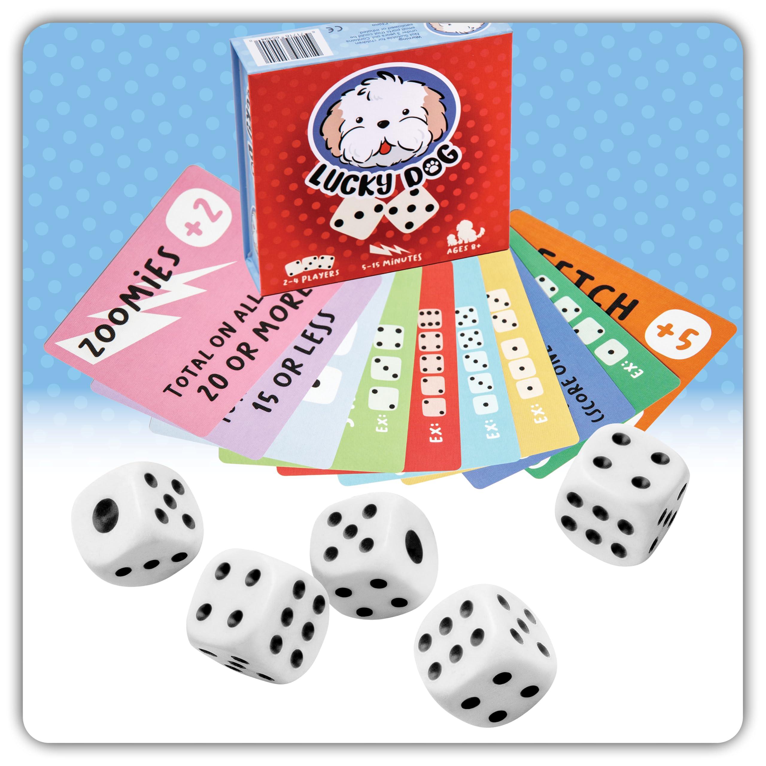 Evan\'s Games Lucky Dog Dice Game - Pawfect Game for Kids Ages 8-12, Adults, or Dog Lovers. The Dog\'s Best Friend Game with Cards and Dice. Roll for It and Press Your Luck. Diggity Dog Park Board Game for Learning