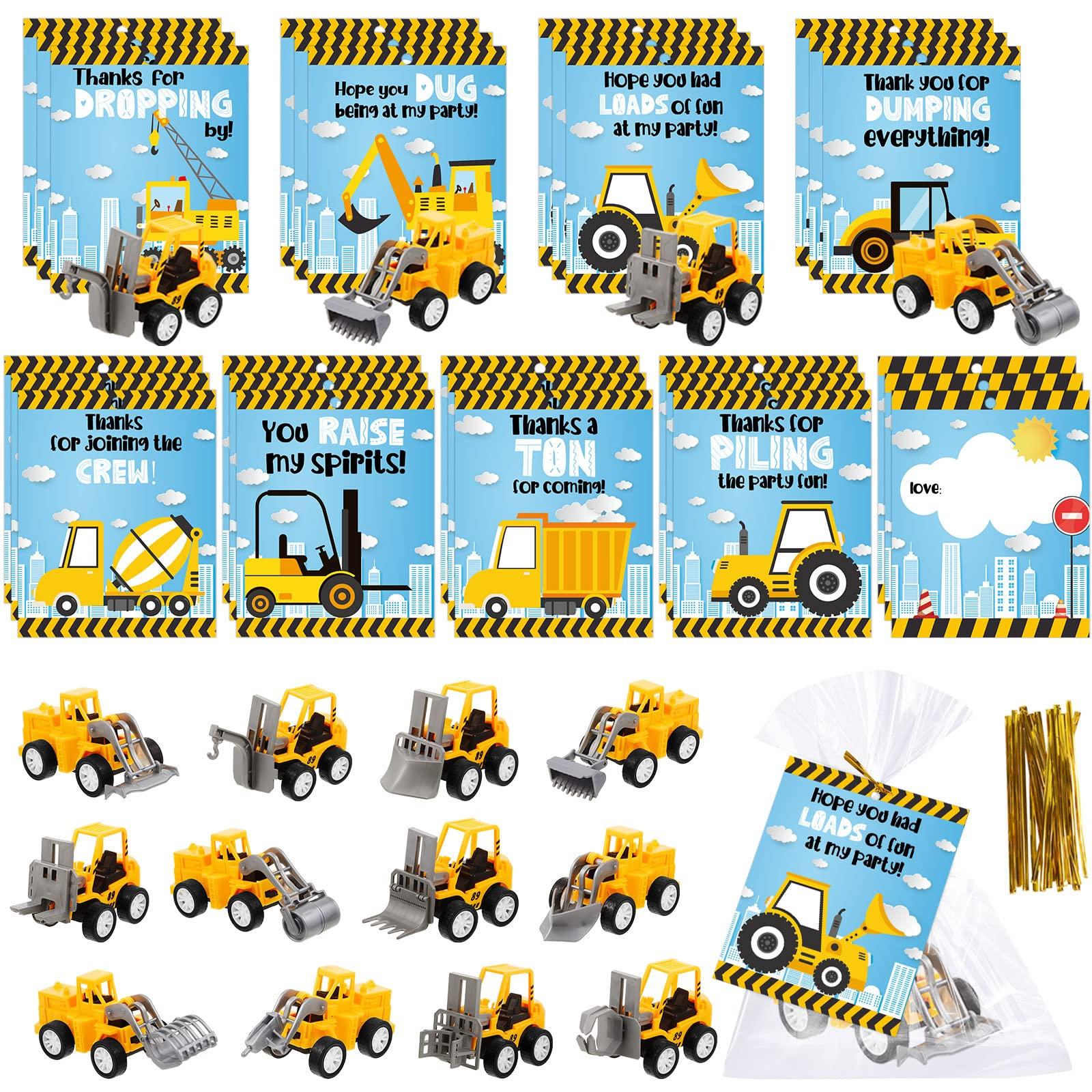 Meooeck Meooeck 24 Sets Mini Construction Vehicles with Gifts Cards and Bags Construction Pull Back Vehicles Mini Excavator Toys for Birthday Party Favors Cake Stocking Stuffers Supplies