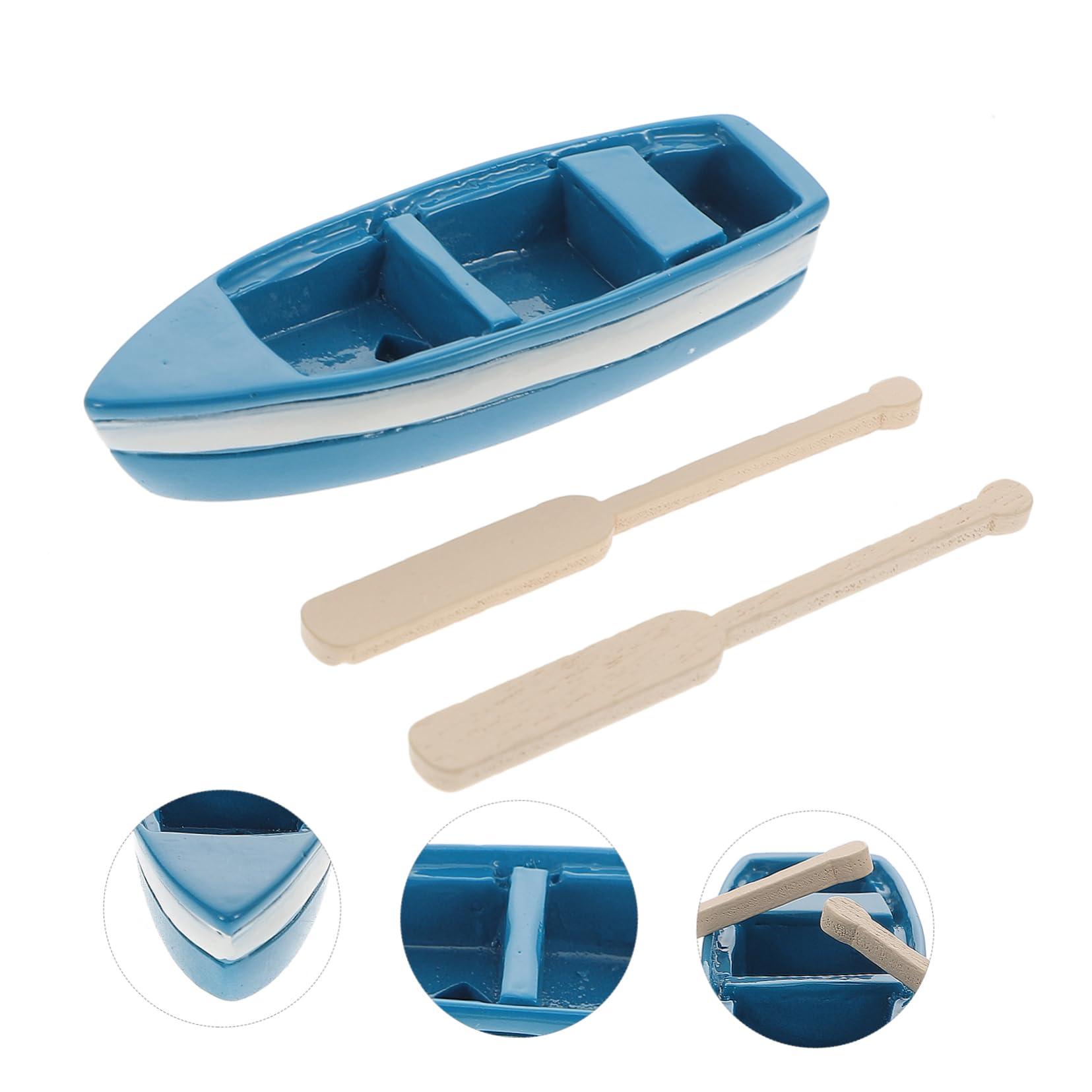 SAFIGLE SAFIGLE 2pcs Asian Decor Resin Rowing Boat Ornament Micro Landscape Boat Micro Landscape Ornaments Sailboat Figurine Home Decor Work Desk Accessories Paddles Model Glass Wooden Model